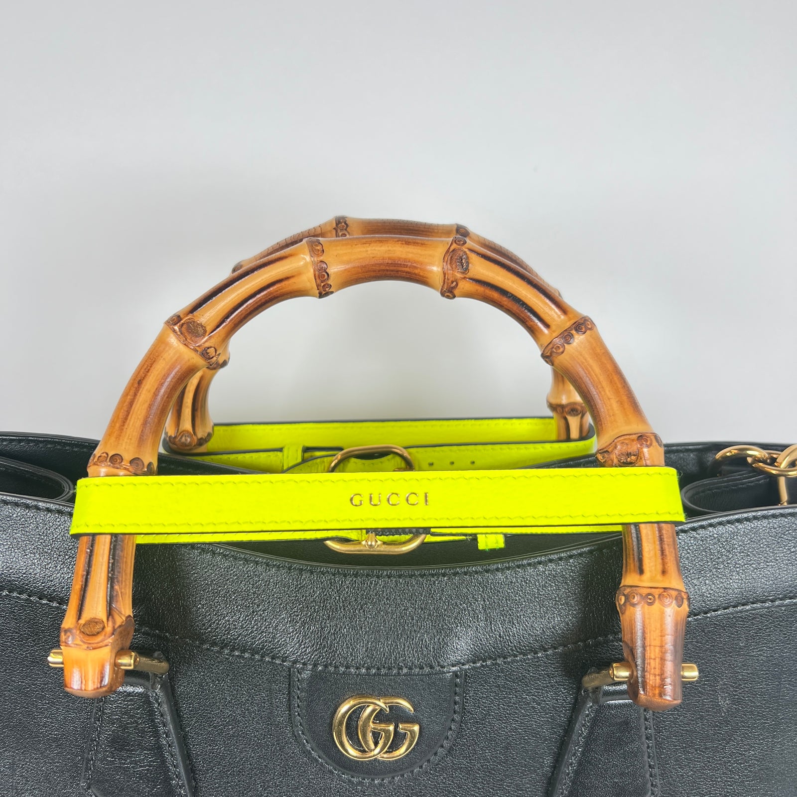 Gucci Black Diana Bamboo Handle Leather Tote Bag