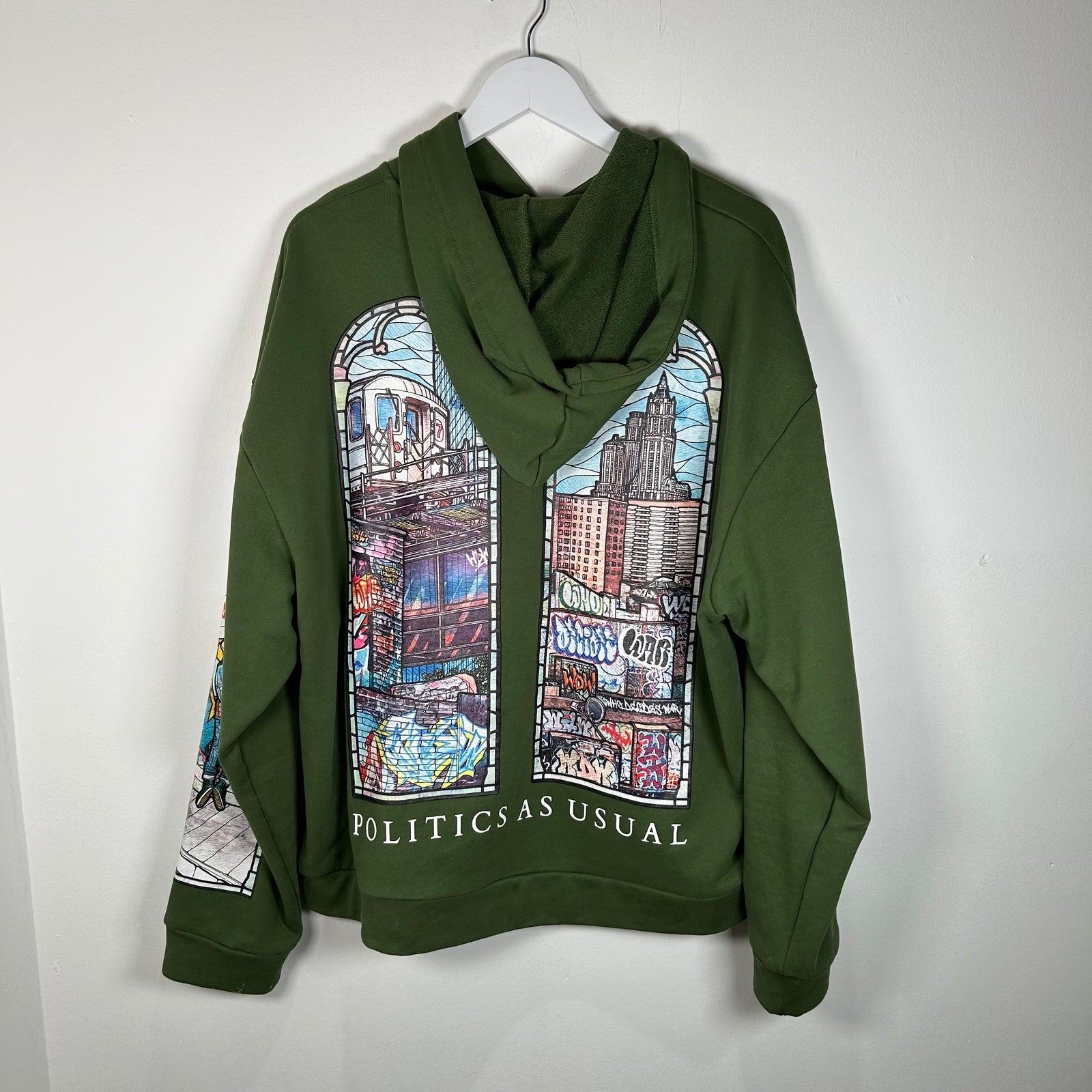 Who Decides War Stained Glass Green Hoodie Size M