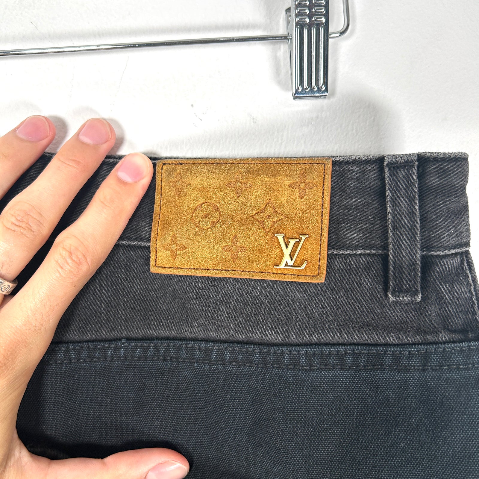 Louis Vuitton Black Monogram Work Denim Jeans Size 32