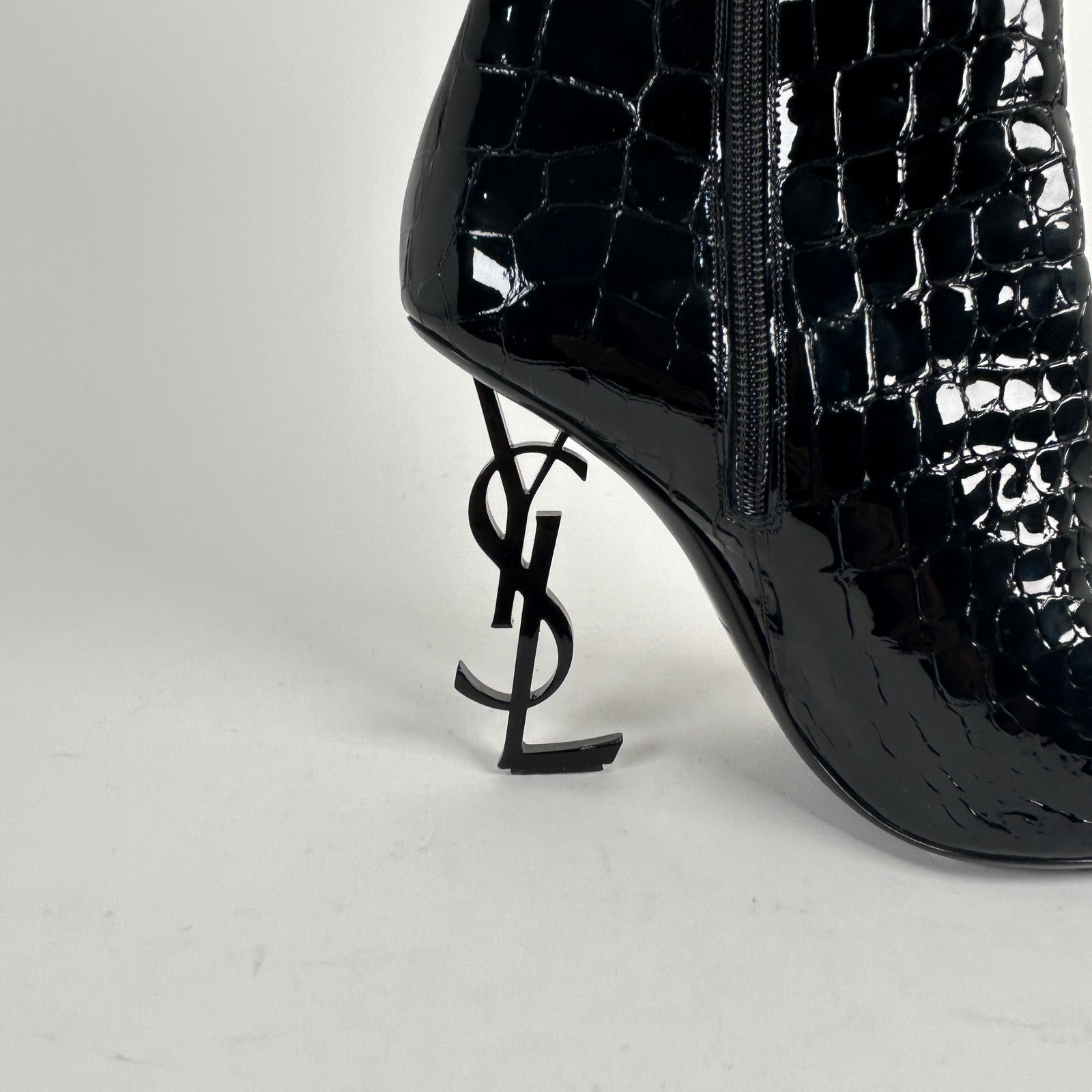 Saint Laurent Black Croc Embossed 'Opyum' Ankle Boot Size 40