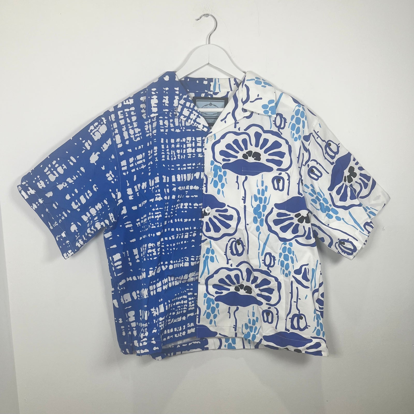 Prada Multi Blue Double Match Camp Collar Size XL