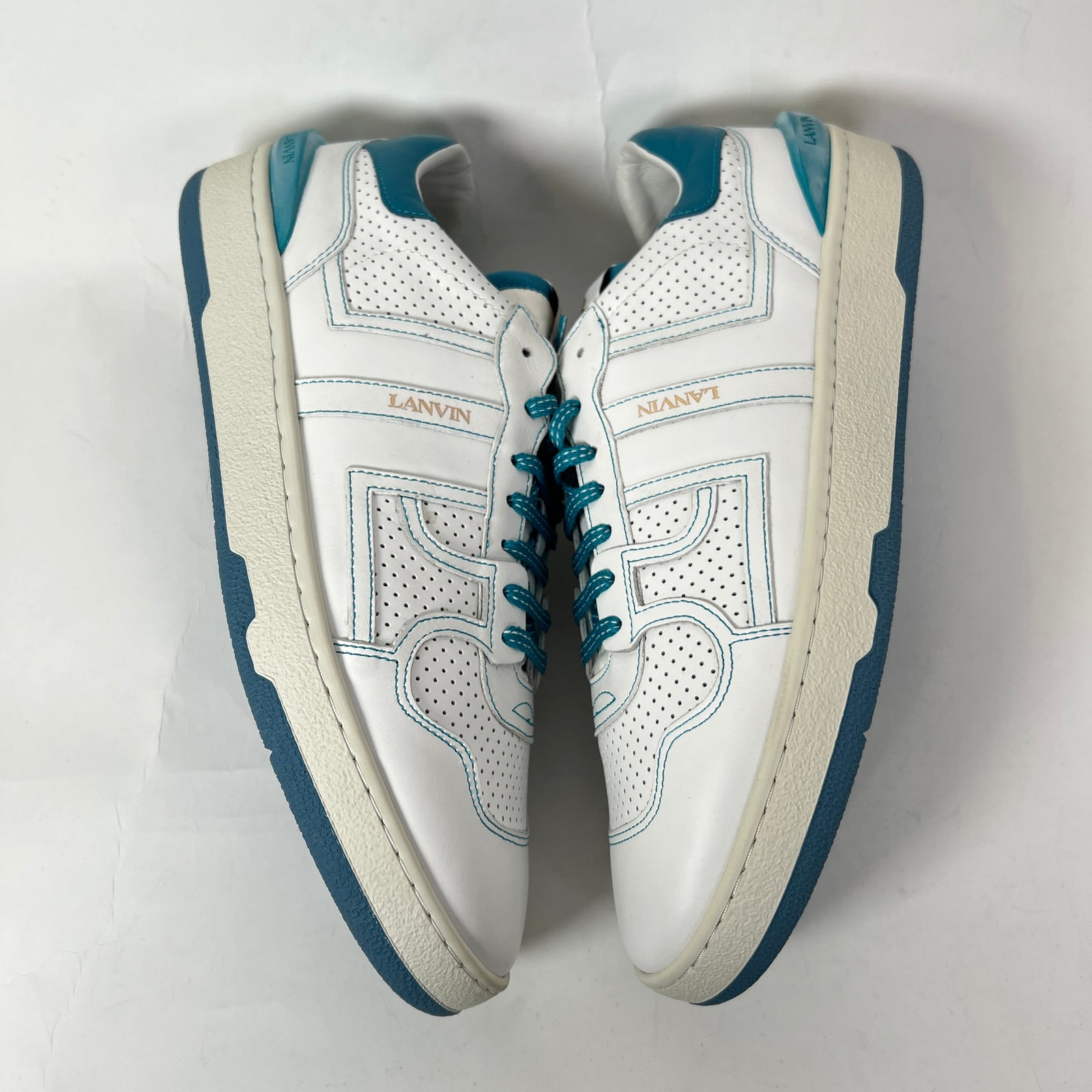 Lanvin White/Blue Clay Leather Low-Top Sneaker Size 45