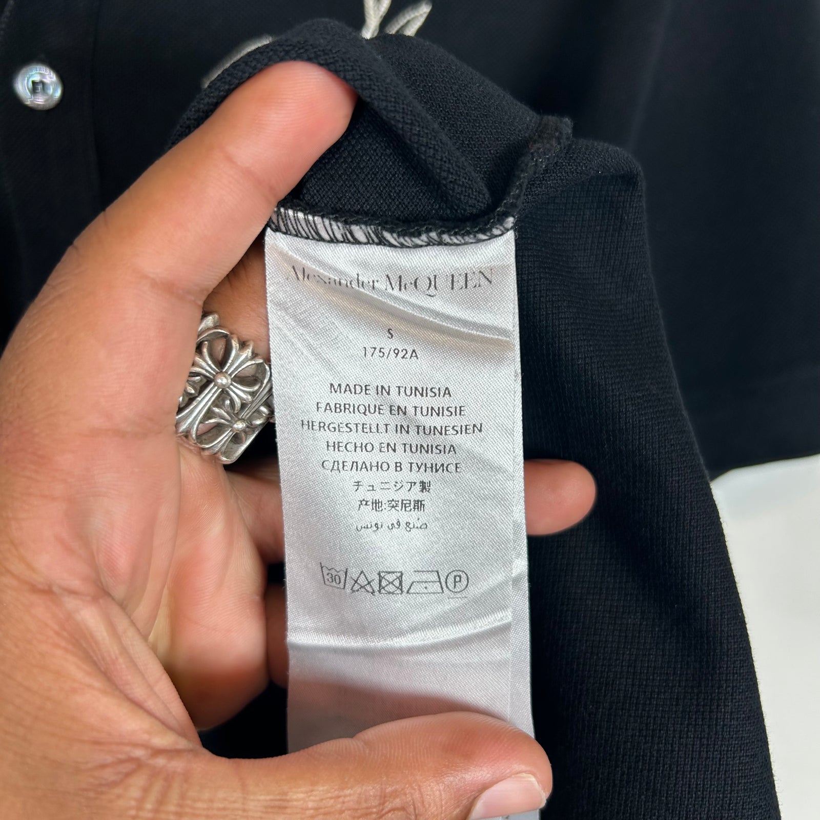 Alexander McQueen Black Embroidered Floral Polo Shirt Size S