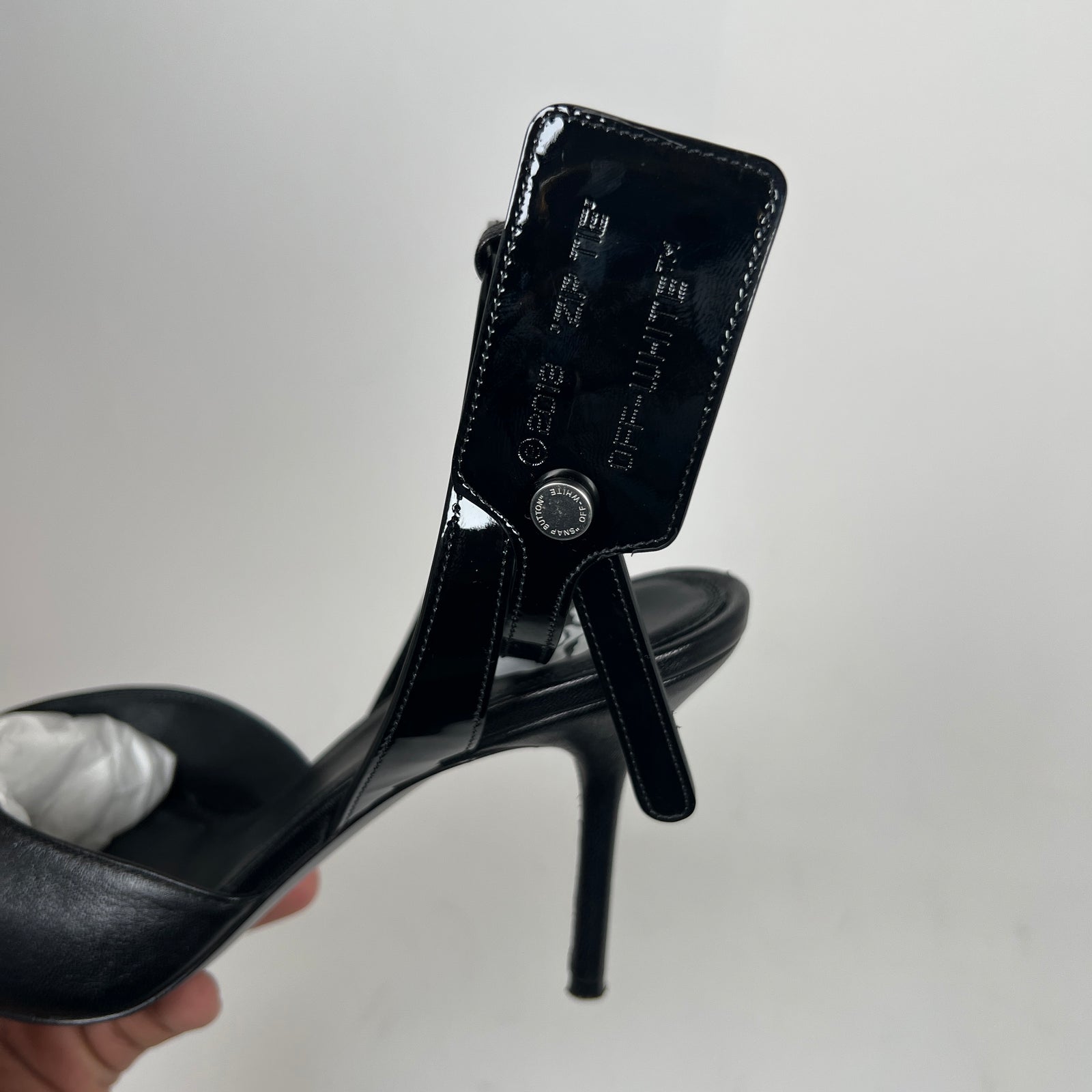 Off-White Black Leather Slingback Heels 38