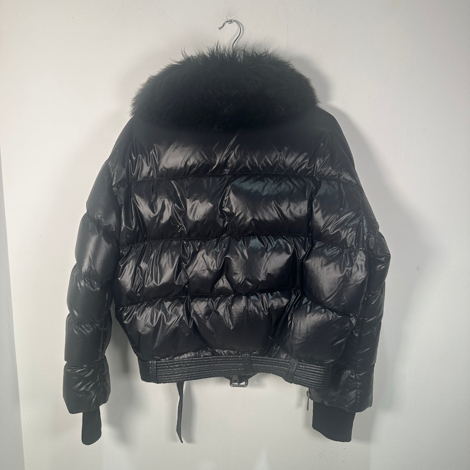 Moncler Foulque Sherling Trimmed Quilted Patent Shell Down Jacket Size 3