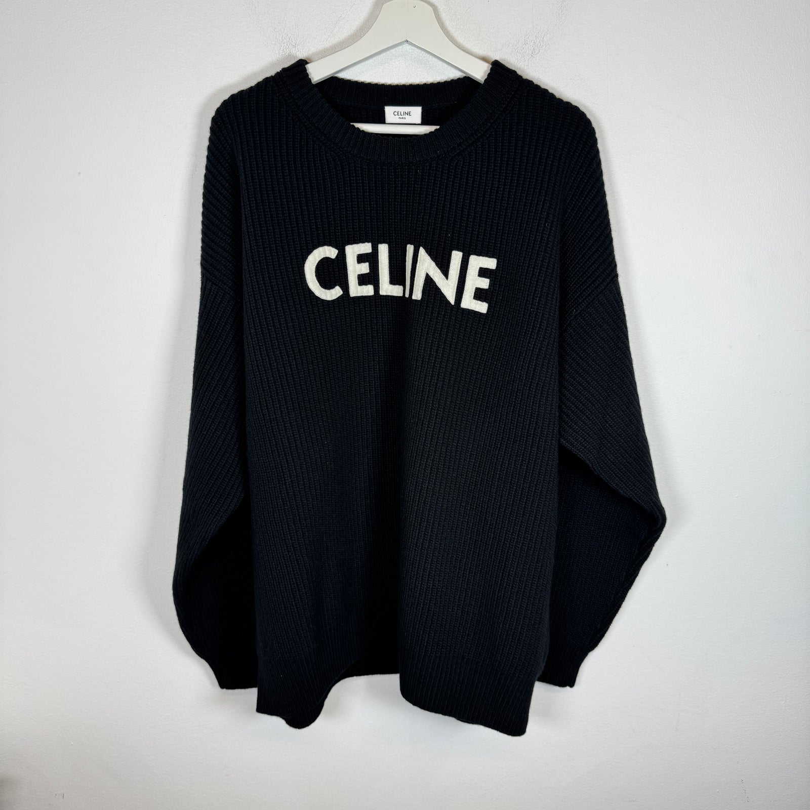Celine Black Oversized Wool Knit Sweater Size L