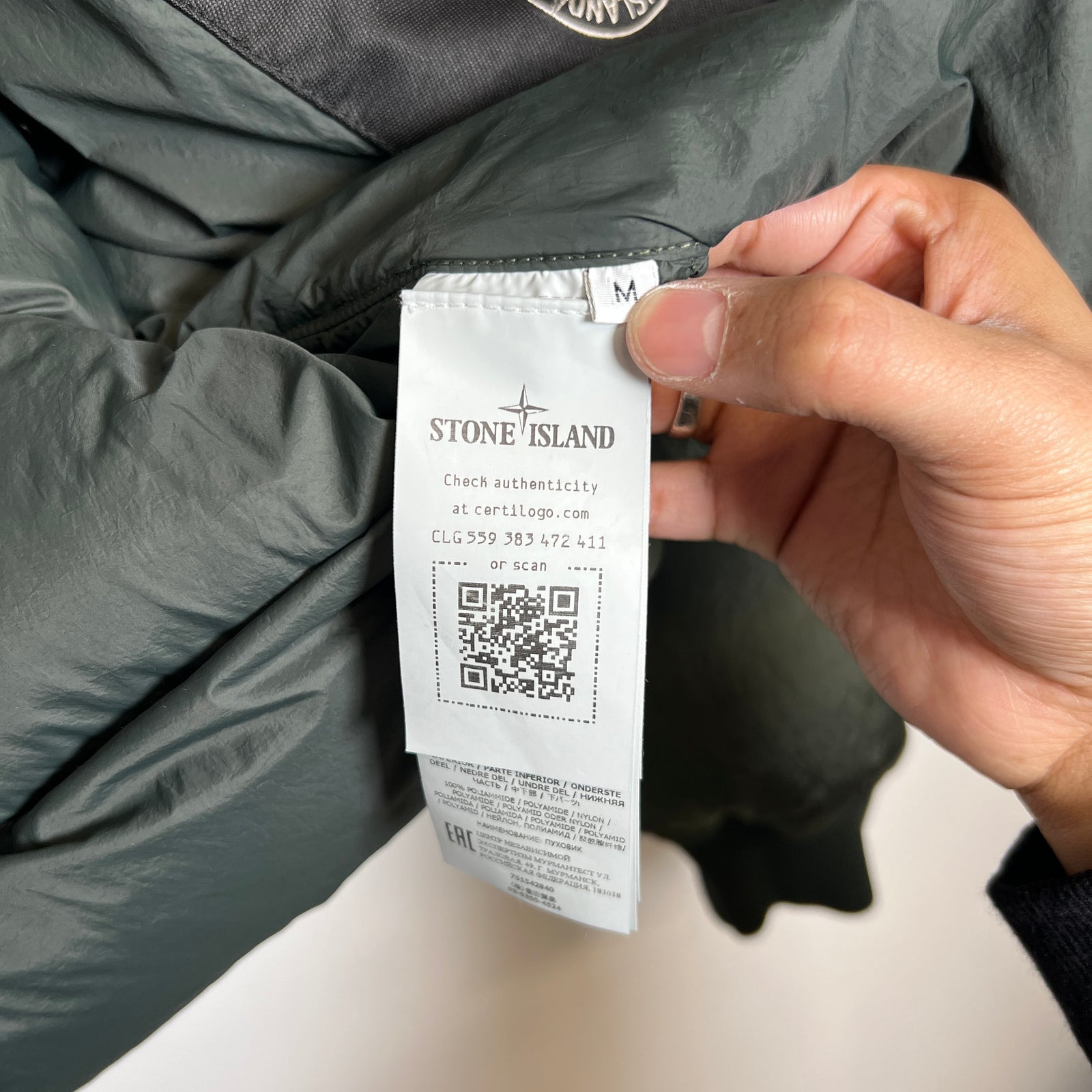 Stone Island Olive Modified Panama Down Jacket Size M
