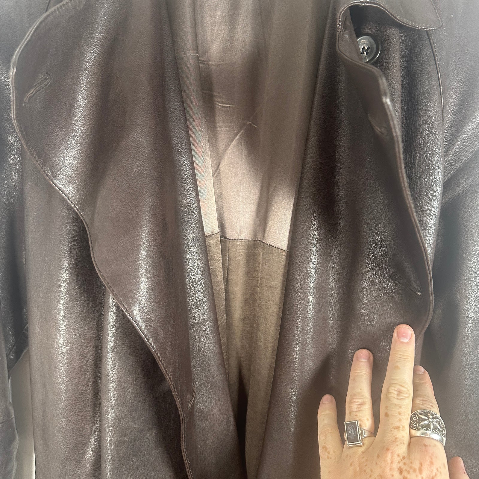 Giorgi Armani Brown Leather Trench Coat Size L