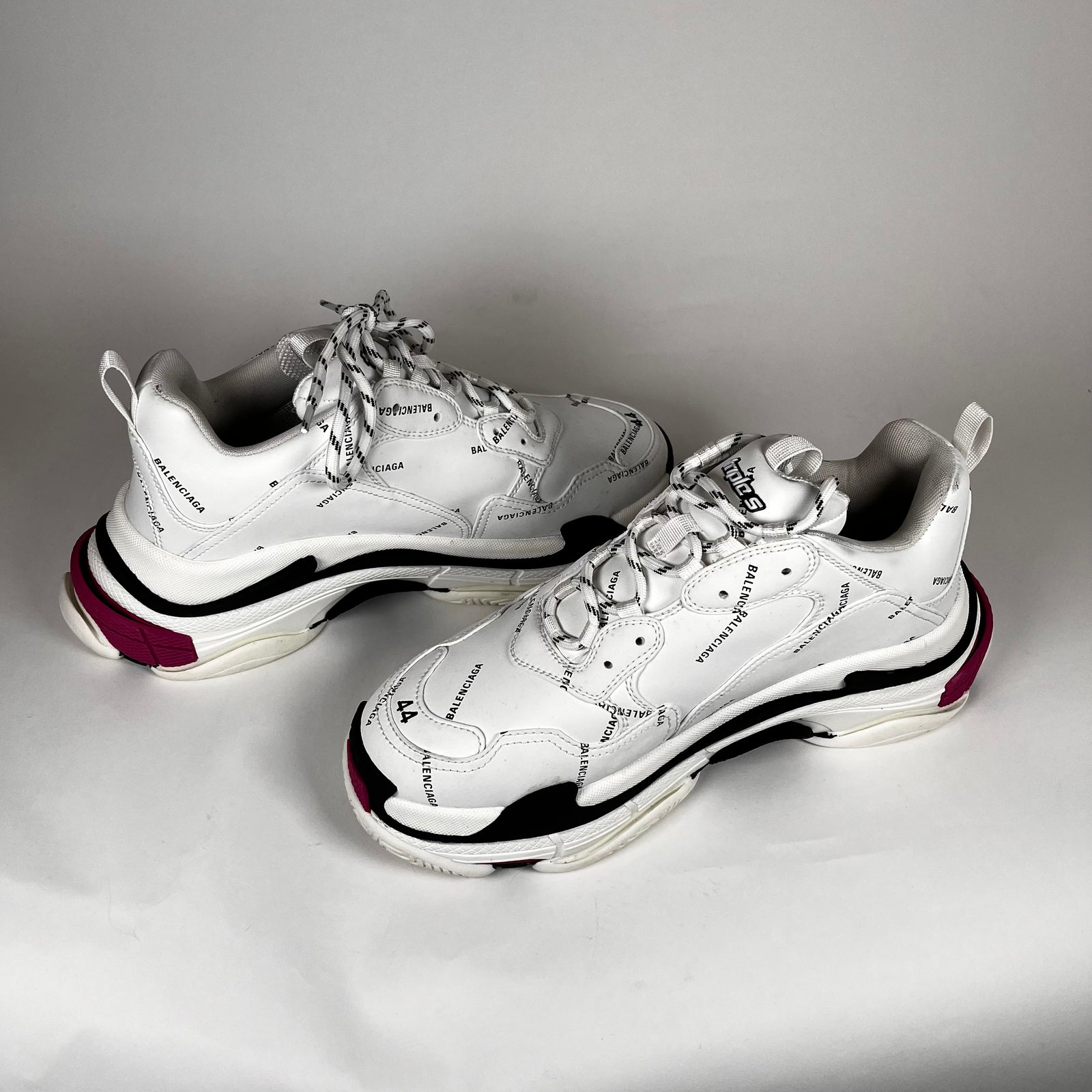 Balenciaga White/Pink Triple S Sneakers Size 44