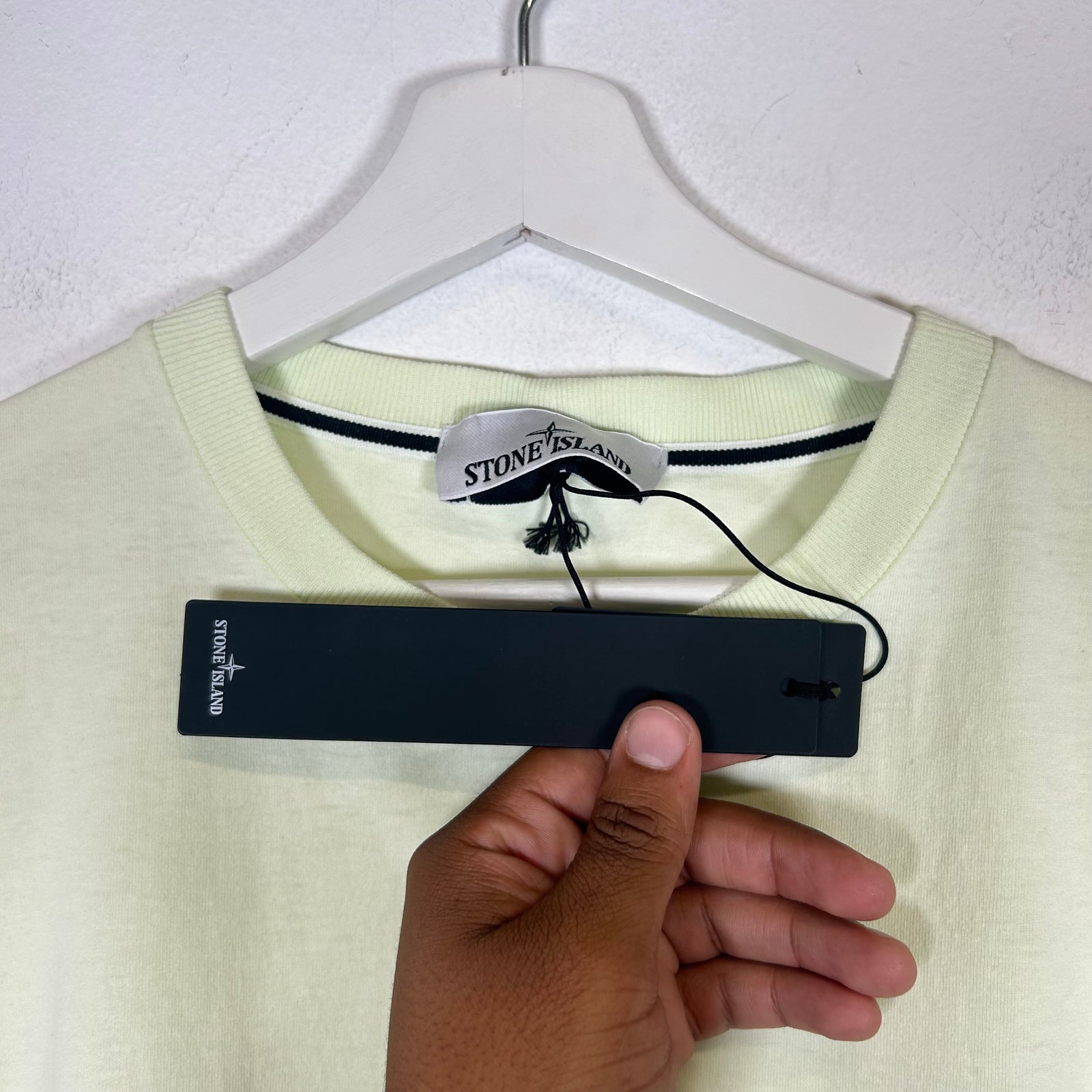 Stone Island Lime Green Embroidered Logo Tee Size L