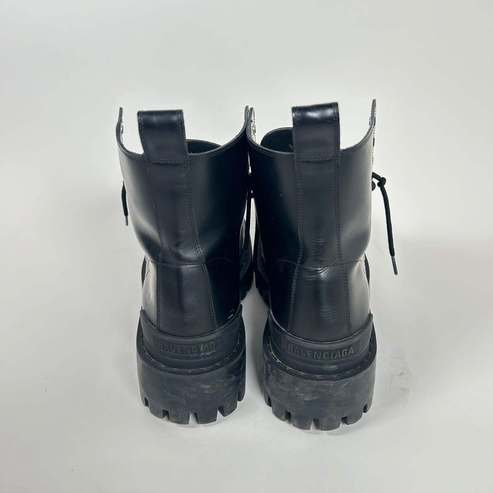 Balenciaga Black Leather Strike Boot Size 12
