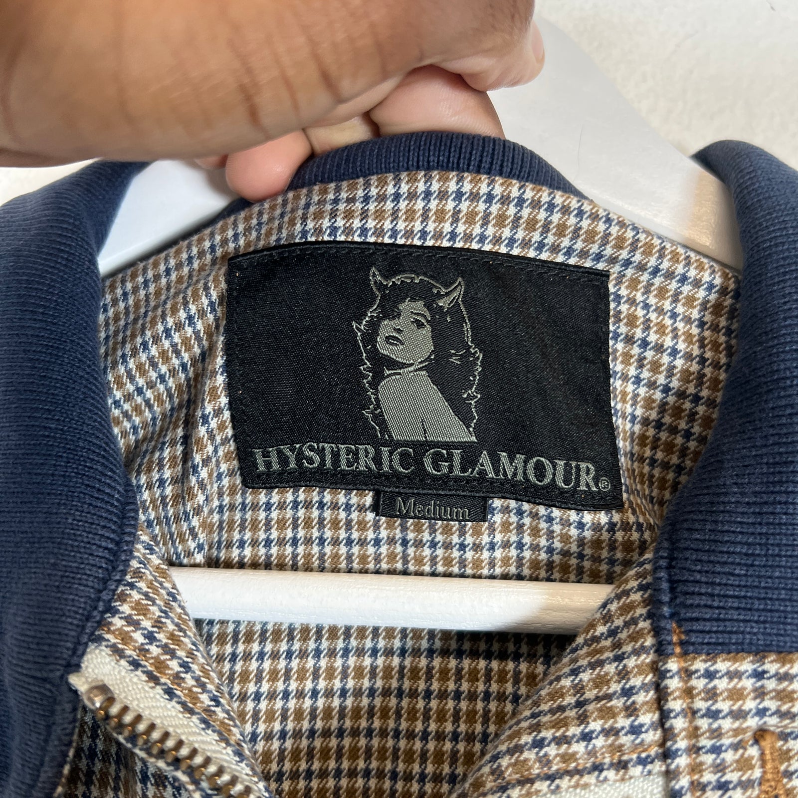 Hysteric Glamour Navy Check Bomber Jacket Size M