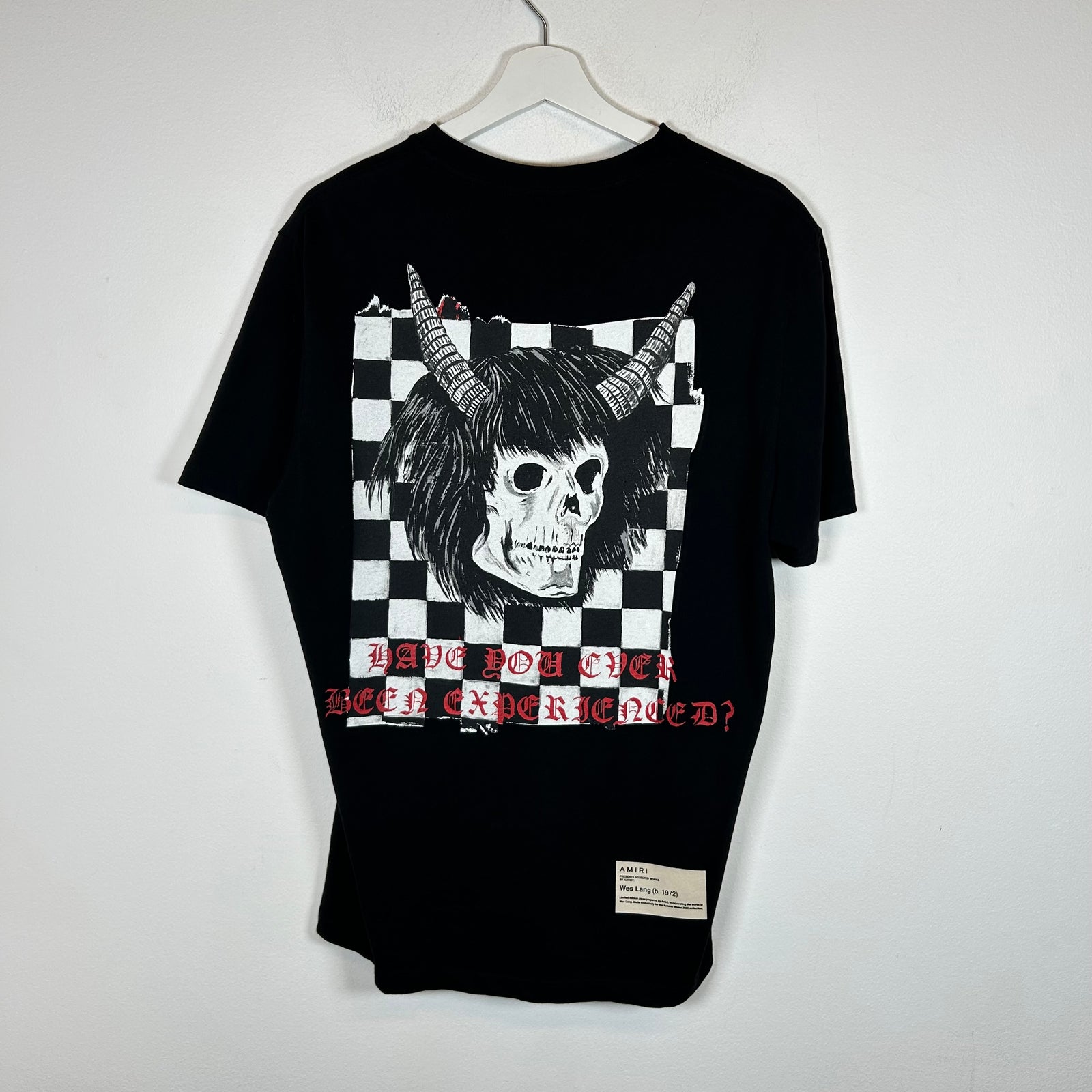 Amiri Wes Lang Black Checkered Skull T-Shirt Size S