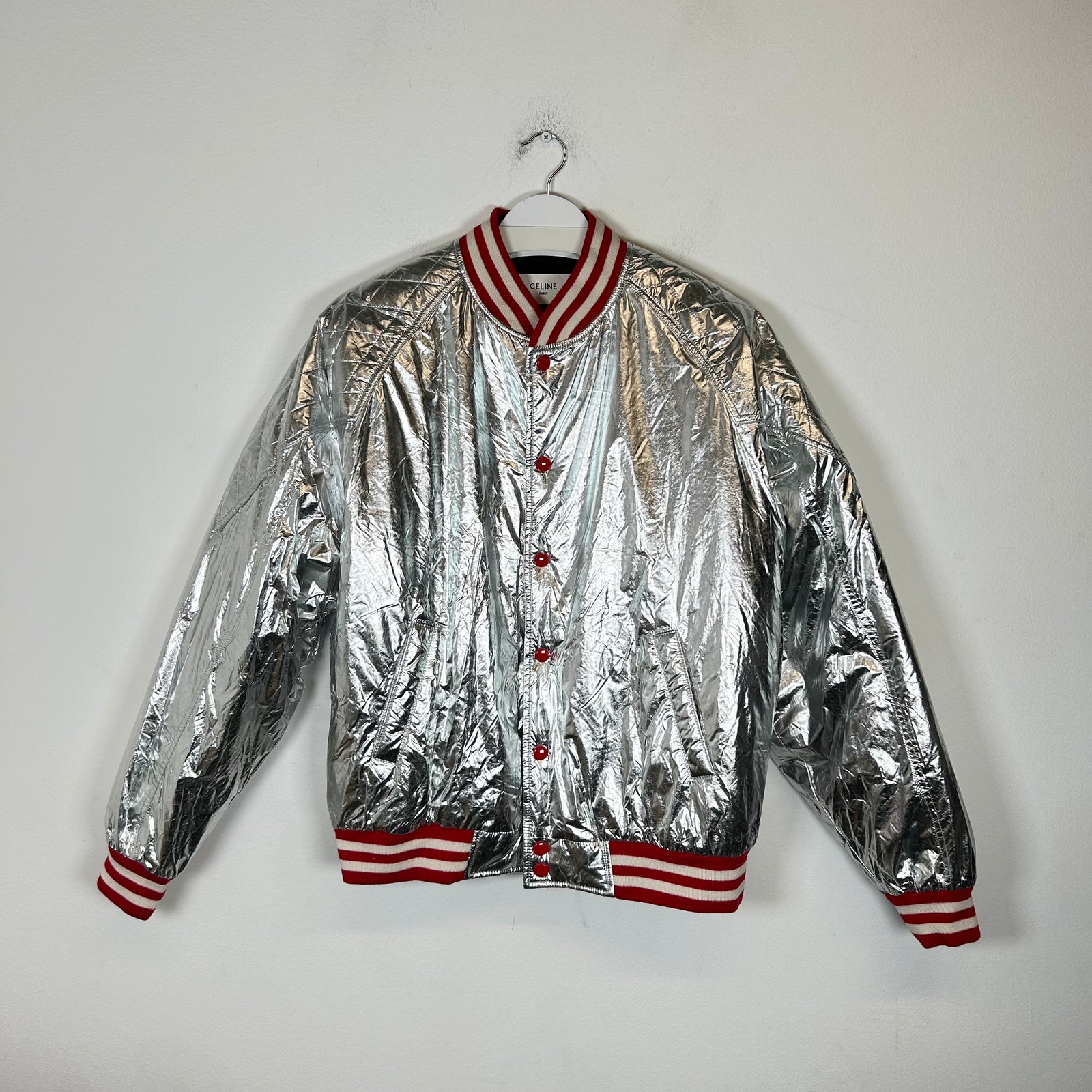 Celine Metallic Silver Teddy Jacket Size M