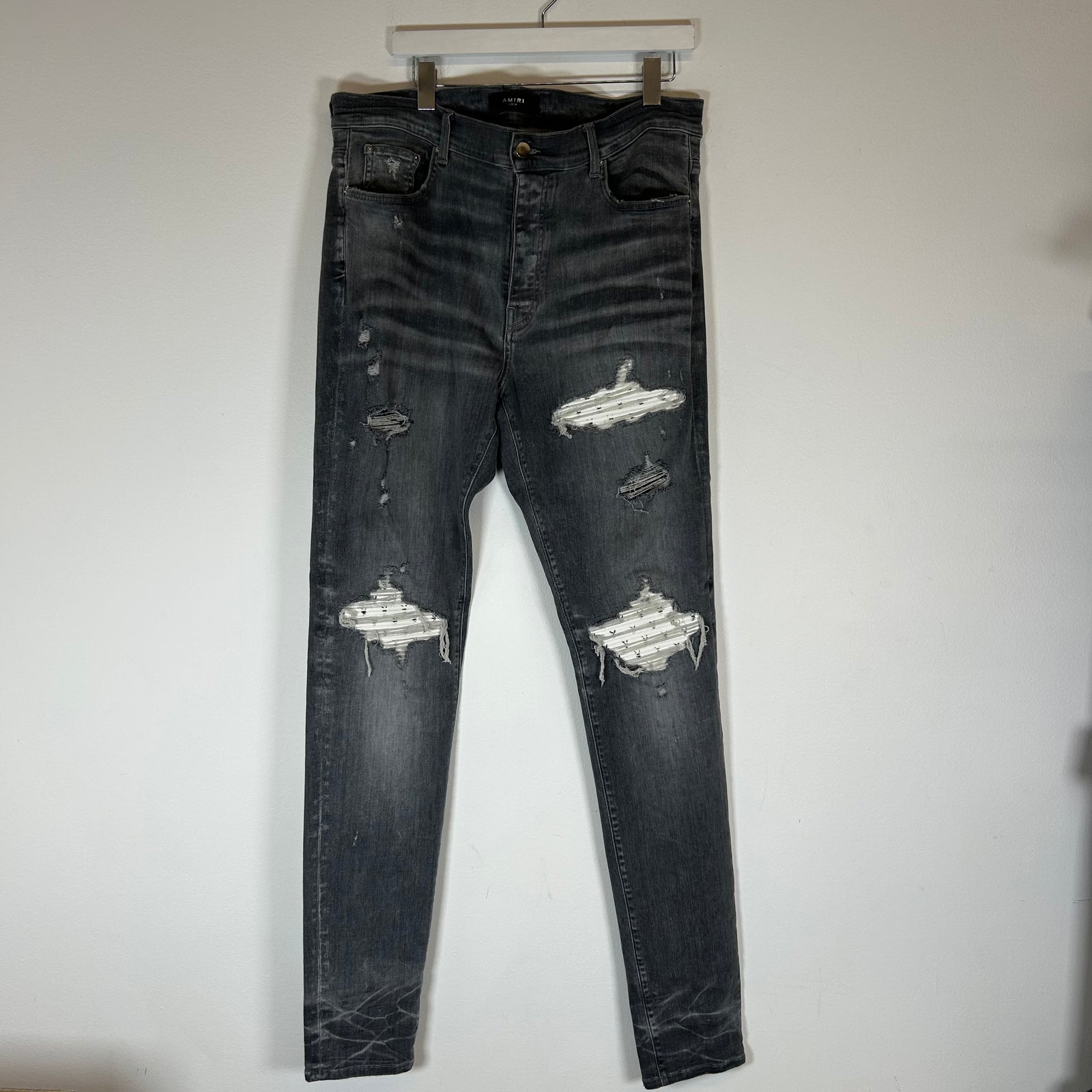 Amiri Grey/White Playboy Patch Skinny Jeans Size 38