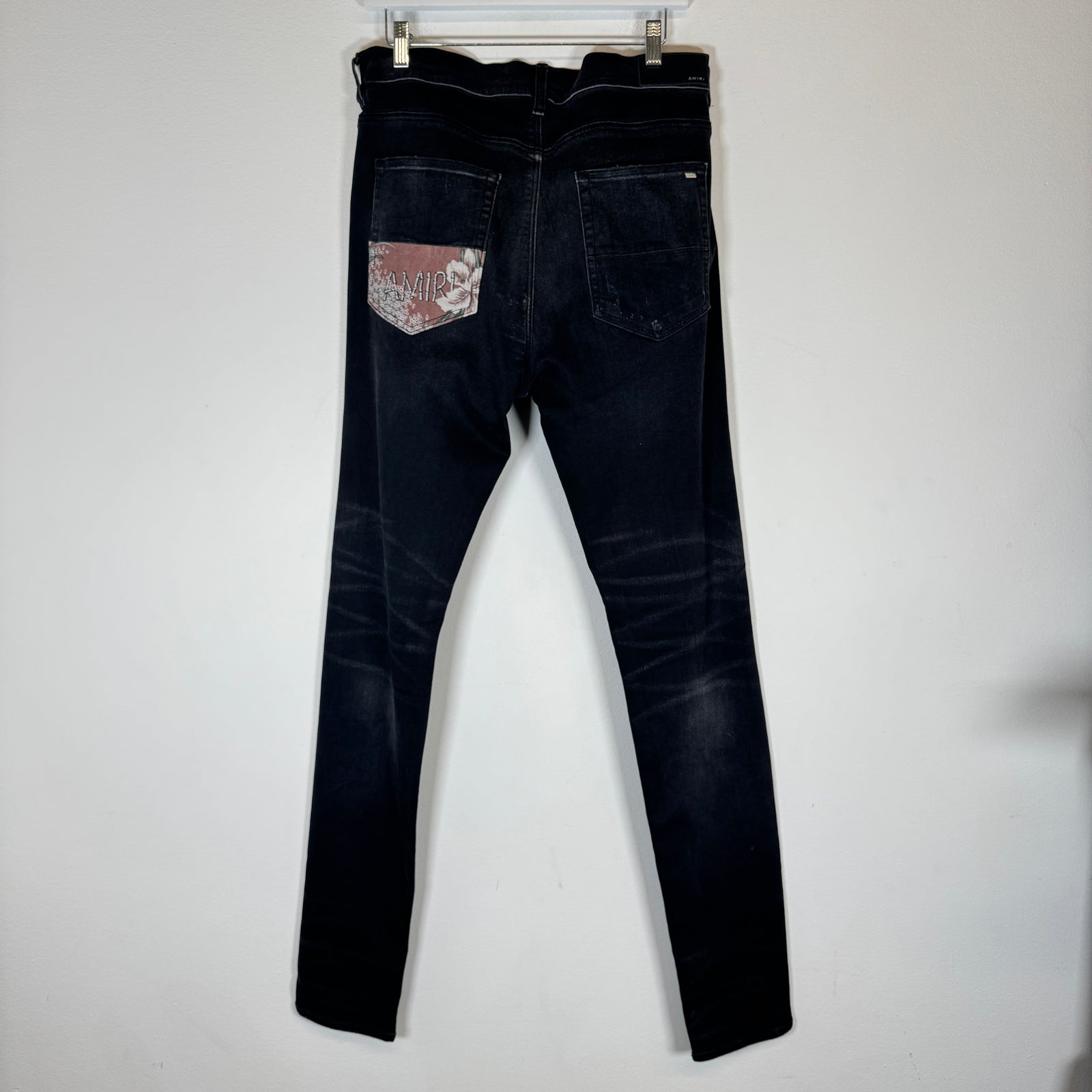 Amiri Black Floral Thrasher Jeans Size 36