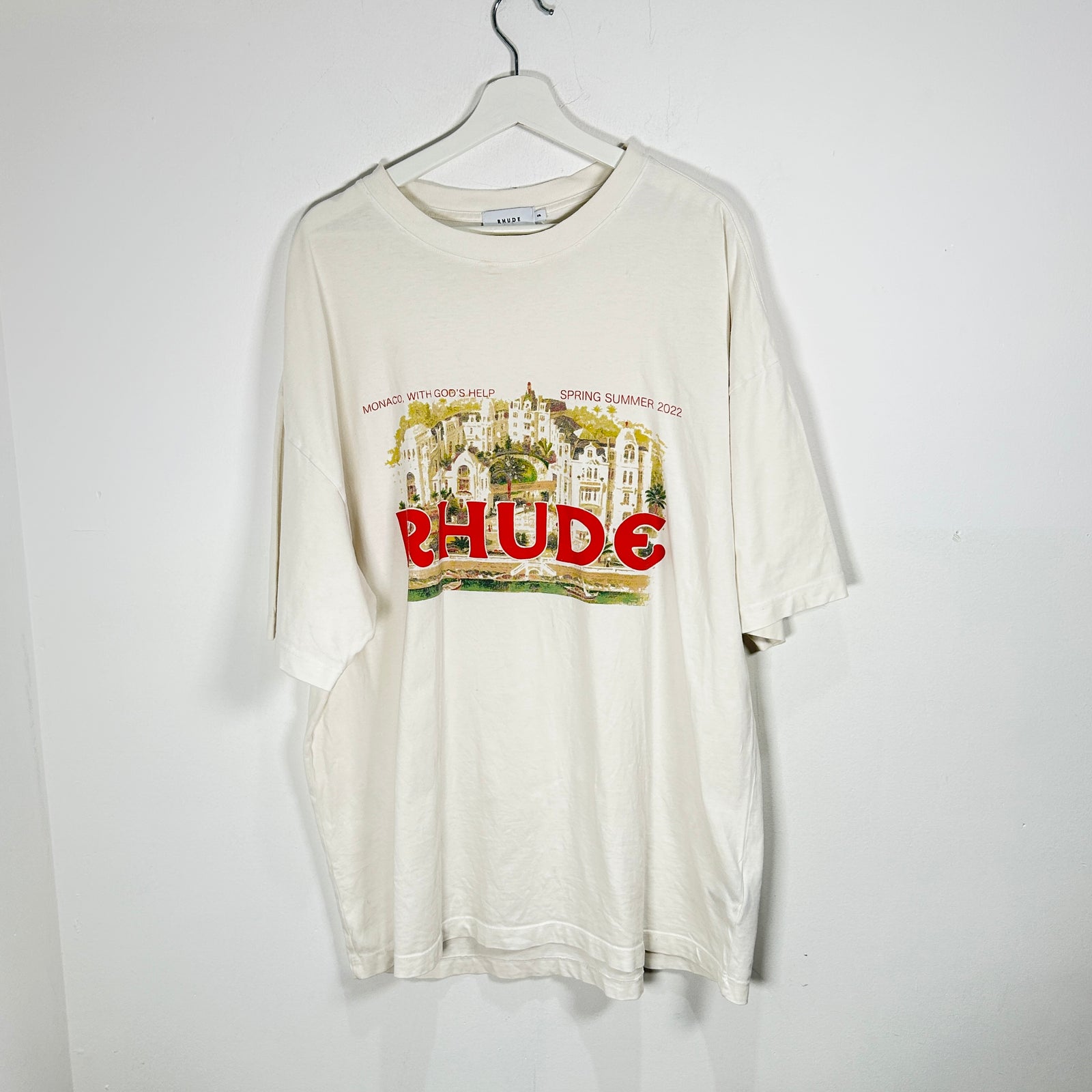 Rhude 'Monaco' Cream Graphic T-Shirt Size XXL