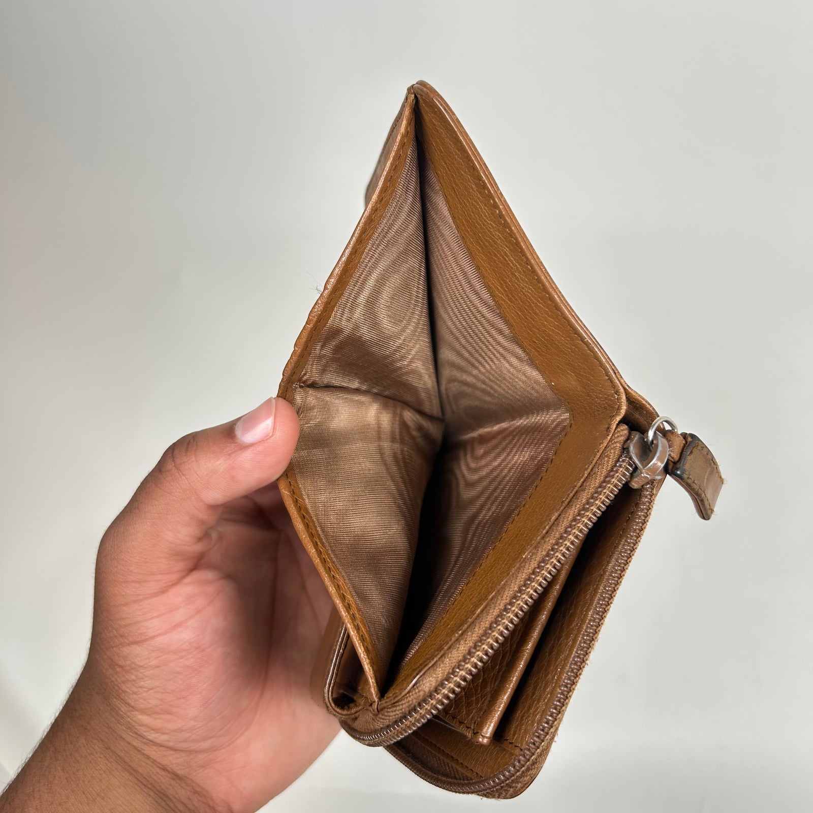 Prada Brown Leather Zip-Around Compact Wallet