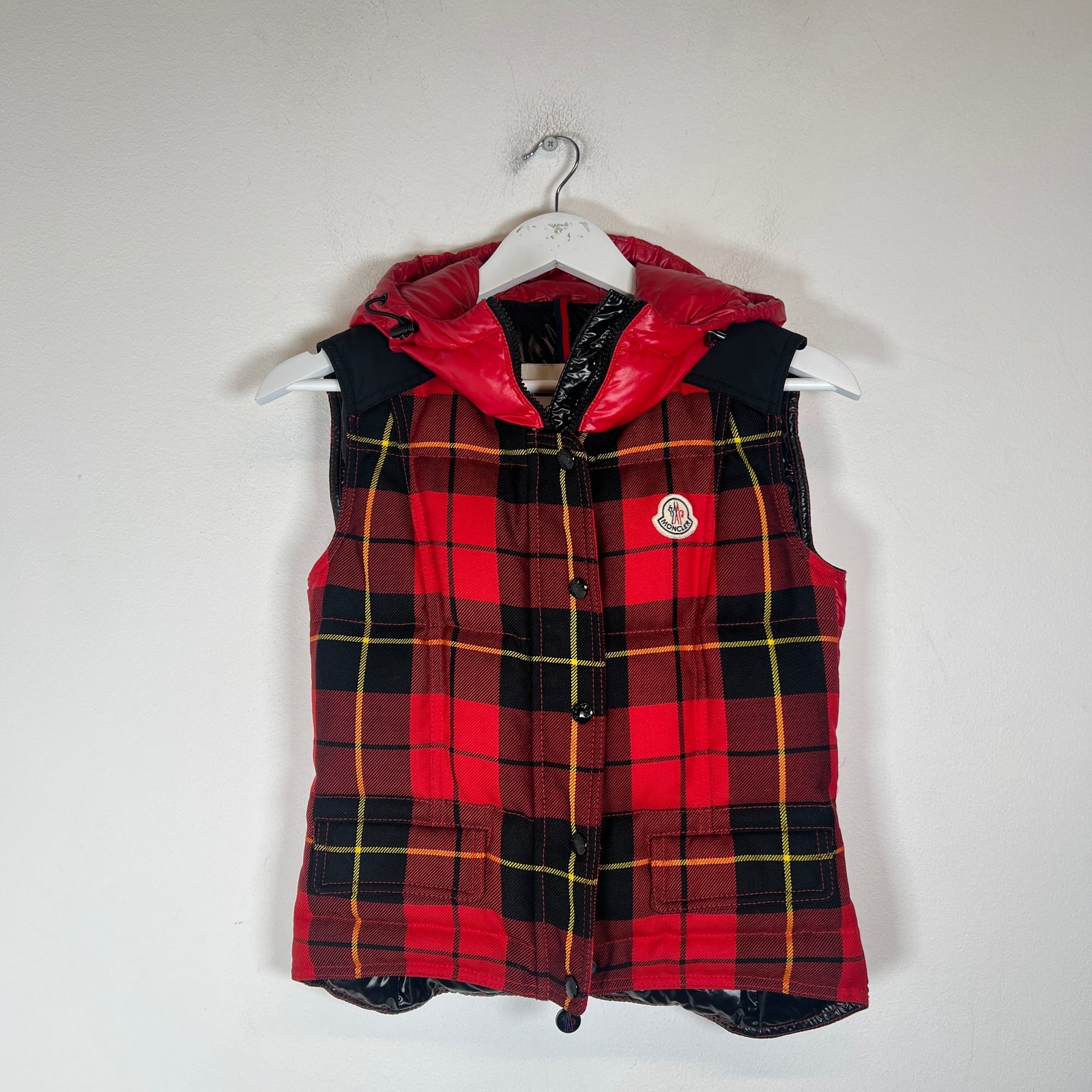 Moncler Red Plaid Liberation Puffer Vest Size 00