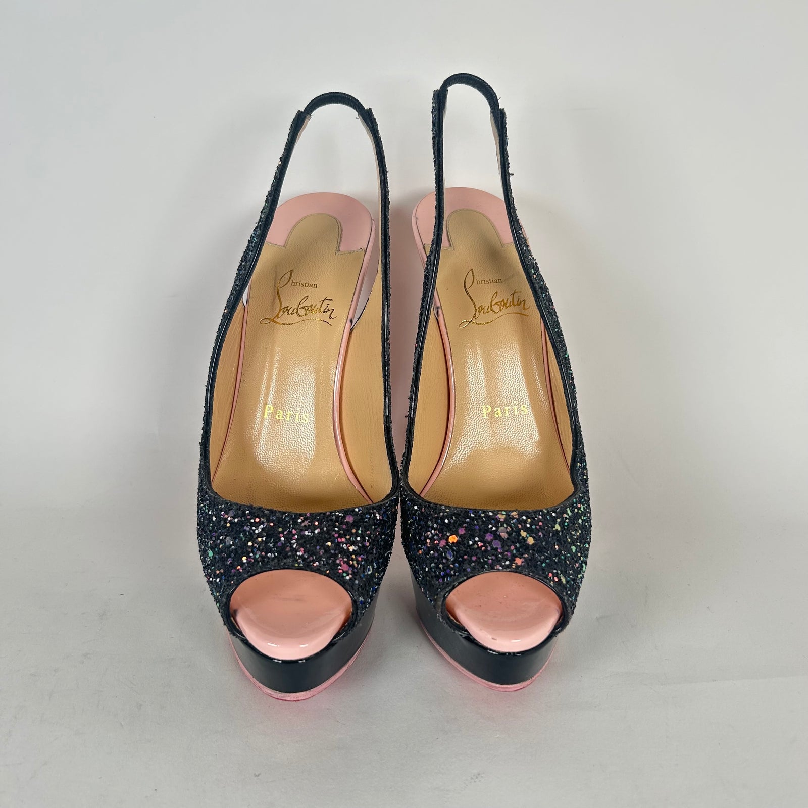 Christian Louboutin Lady Peep 150 Sequin Platform Heels Size 37