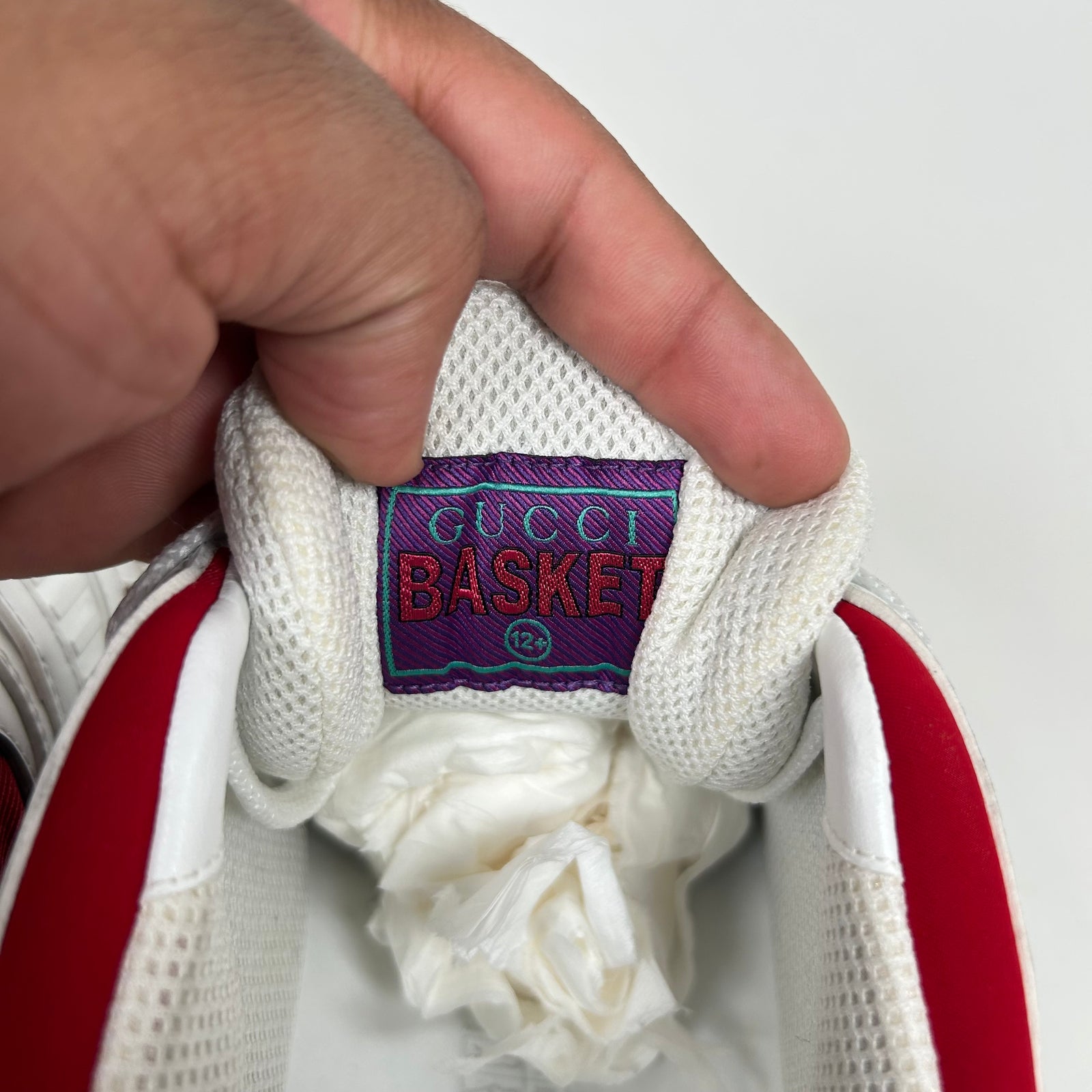 Gucci White/Red Basket Low Sneakers Size 13