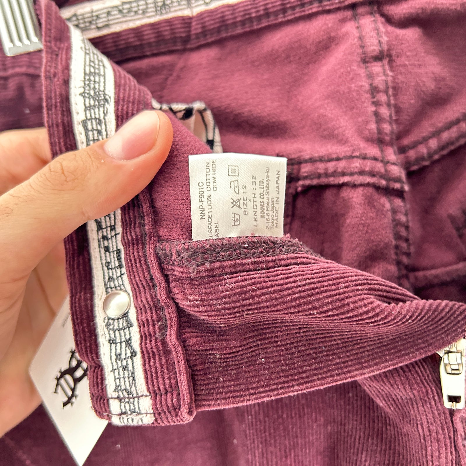 Number (N)ine Pain Burgundy Corduroy Pants Size 28x32