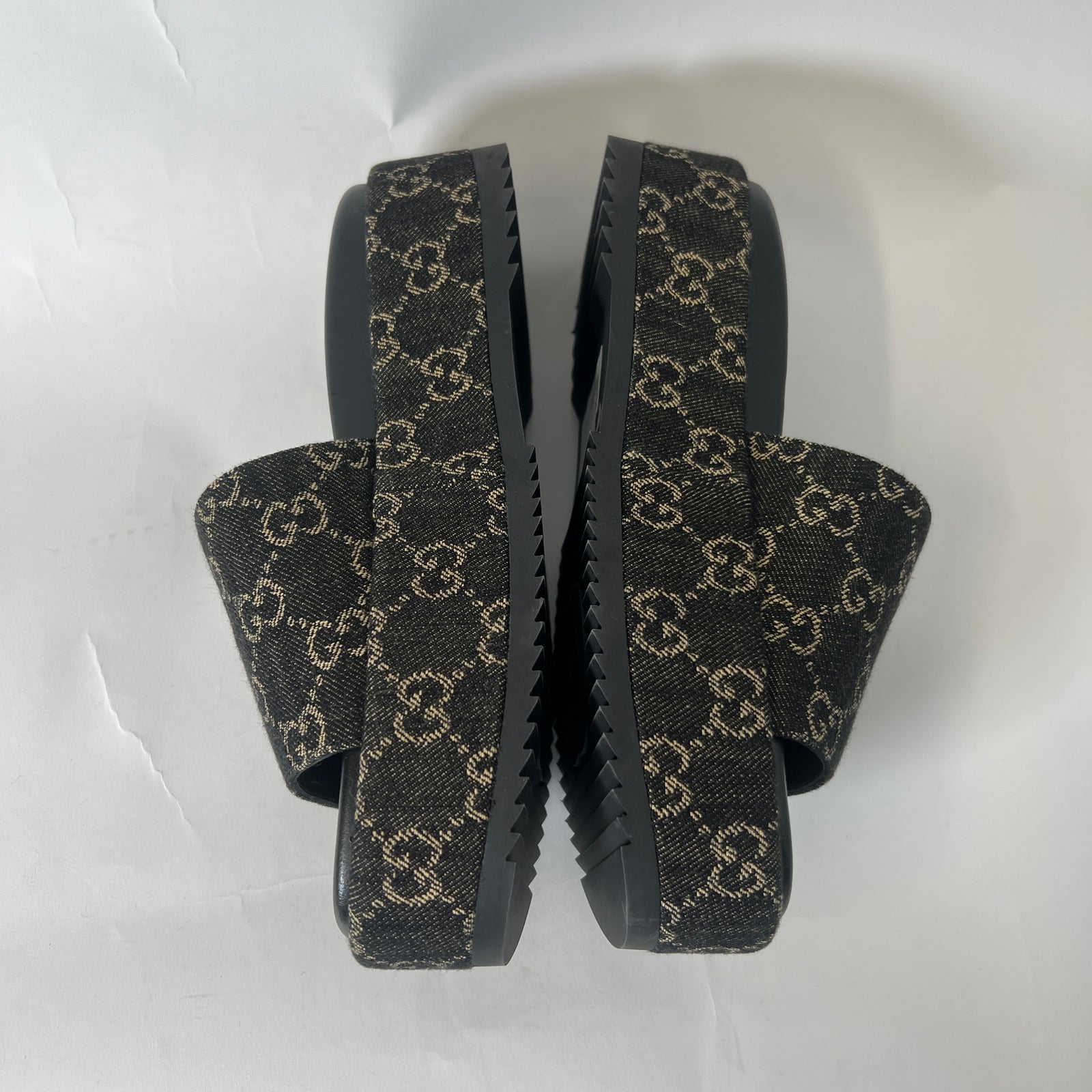 Gucci Black Denim GG Jacquard Sandals Size 37