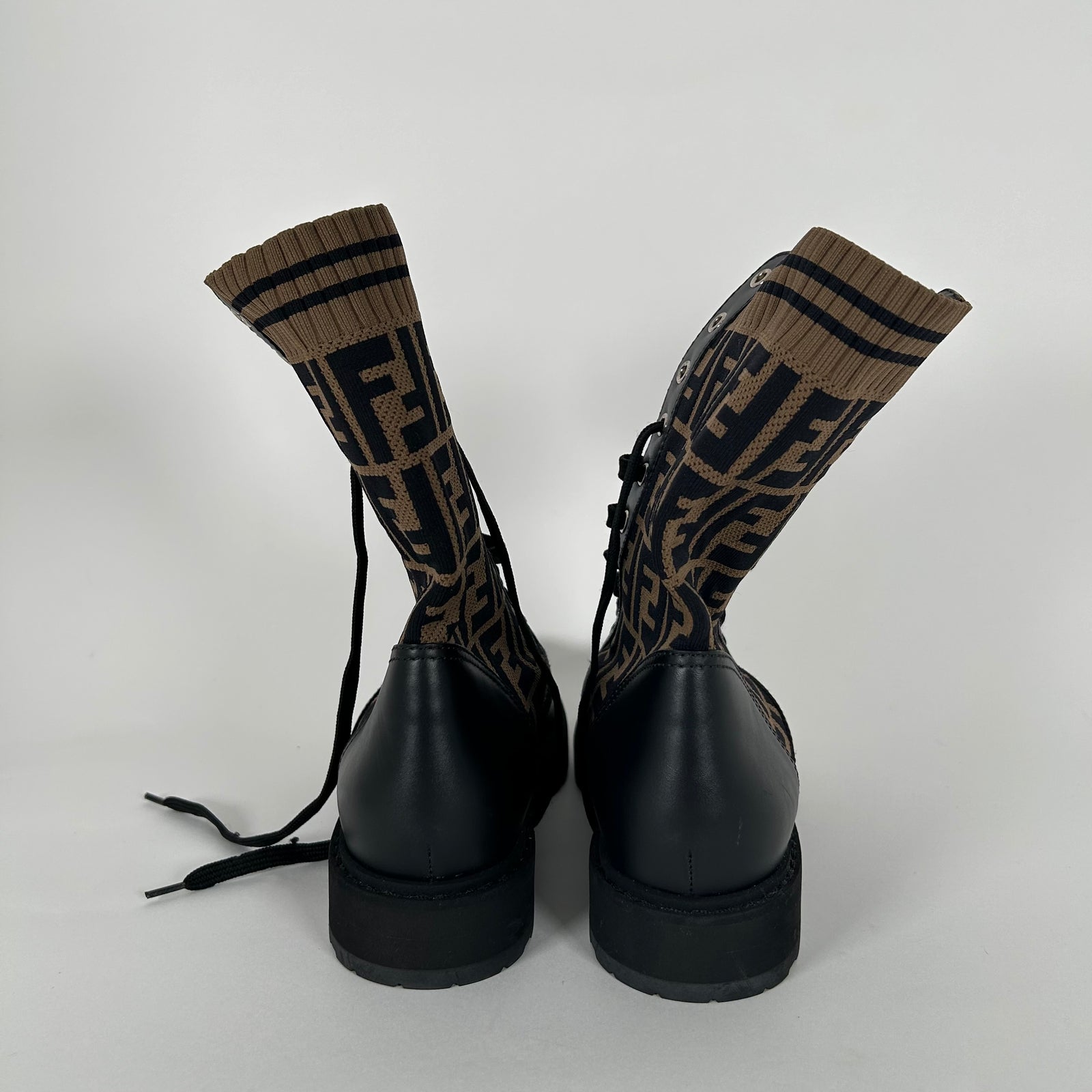 Fendi Rockoko Knit FF Combat Boots Size 39.5