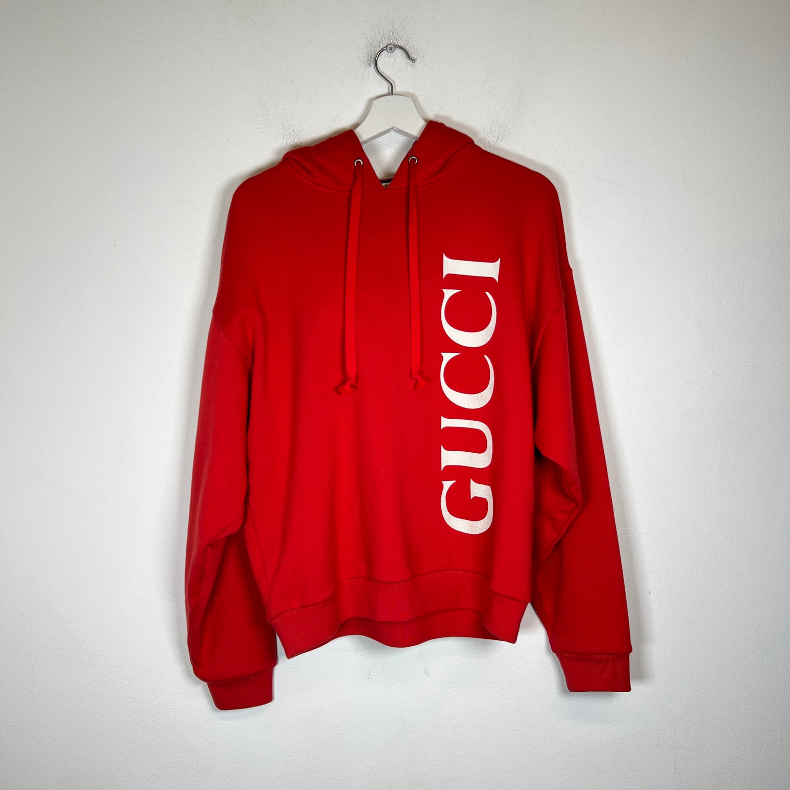 Gucci Red Vertical Logo Hoodie Size S