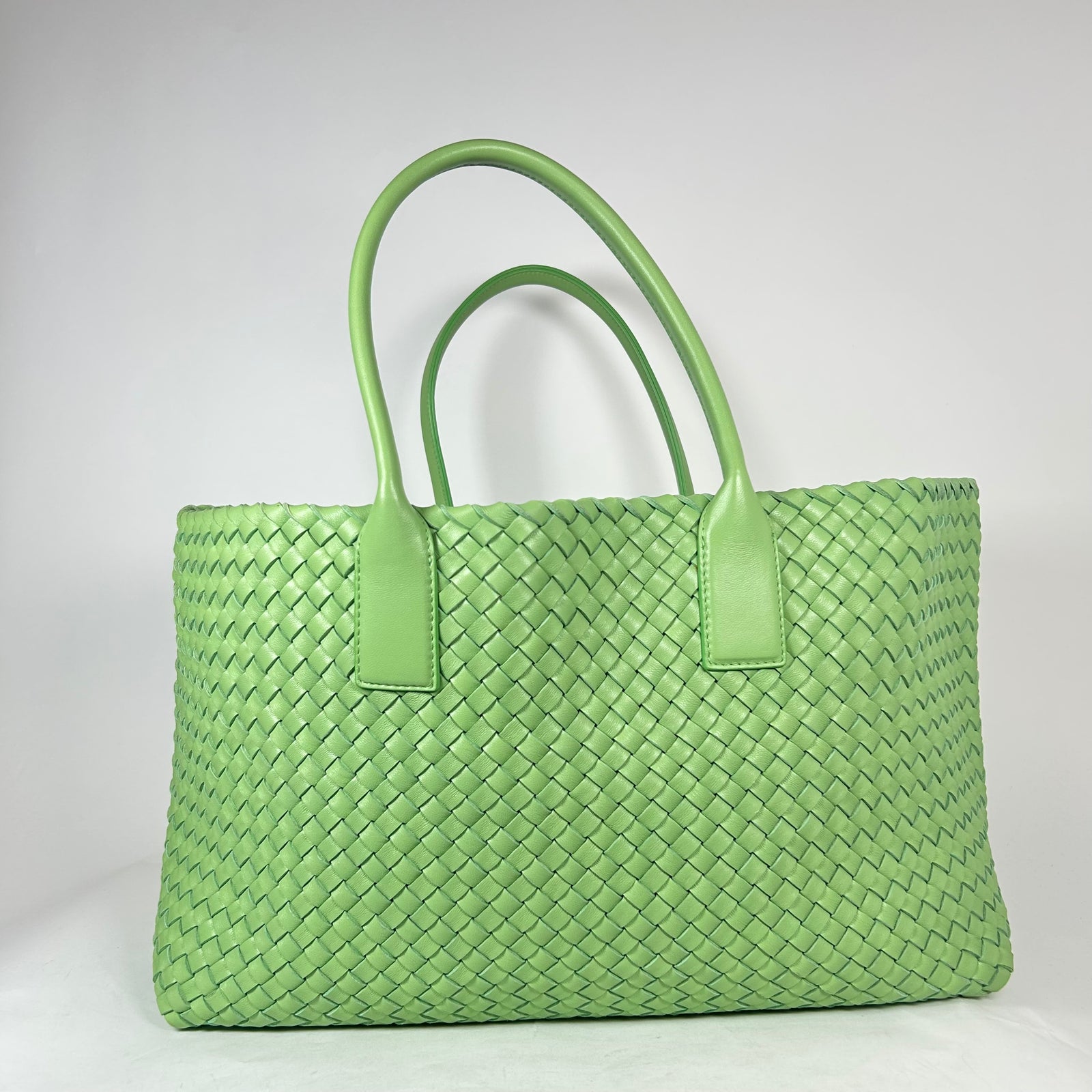 Bottega Veneta Lime Green Nappa Intrecciato Medium Cabat Tote Bag