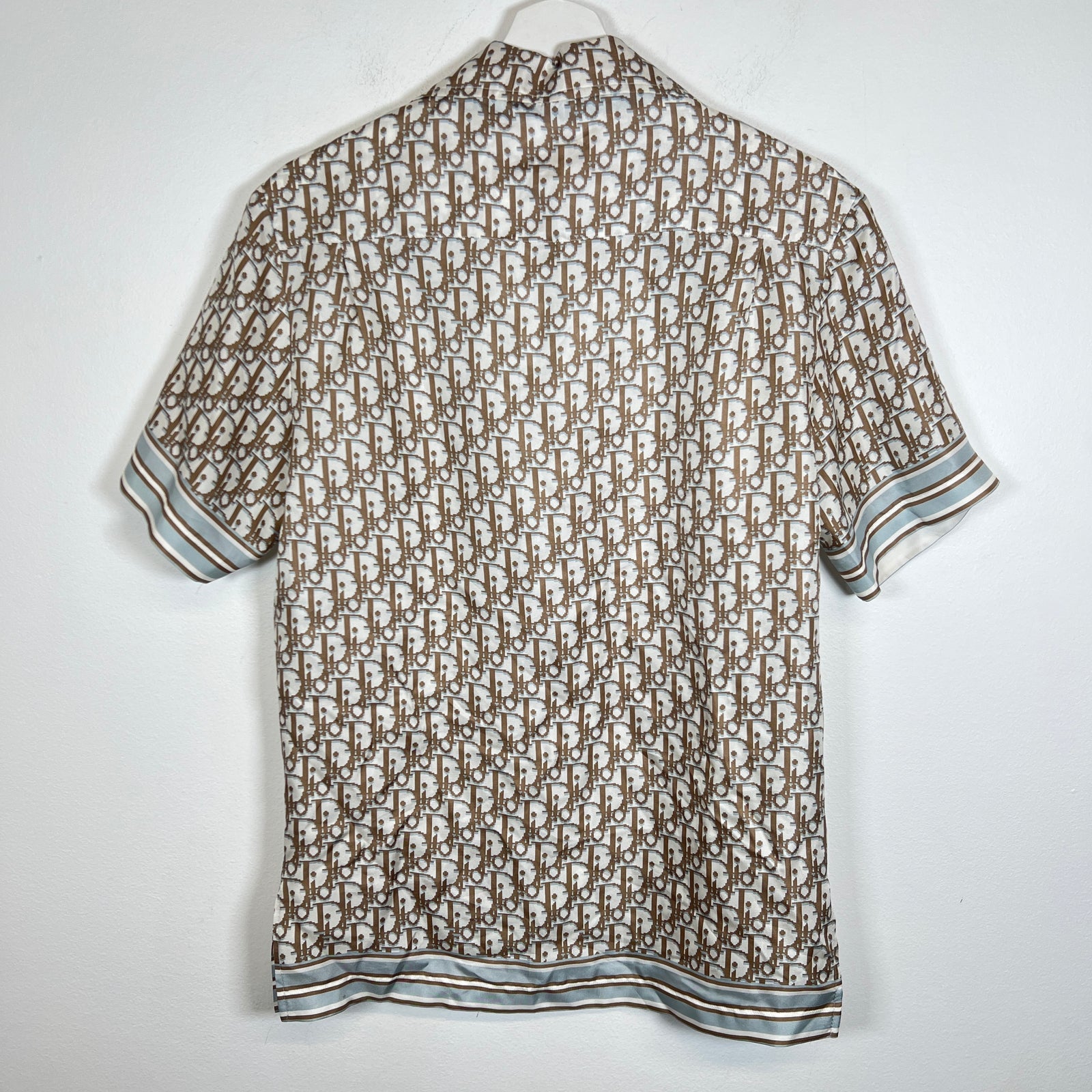 Dior Tan Oblique Silk Button Up Shirt Size M