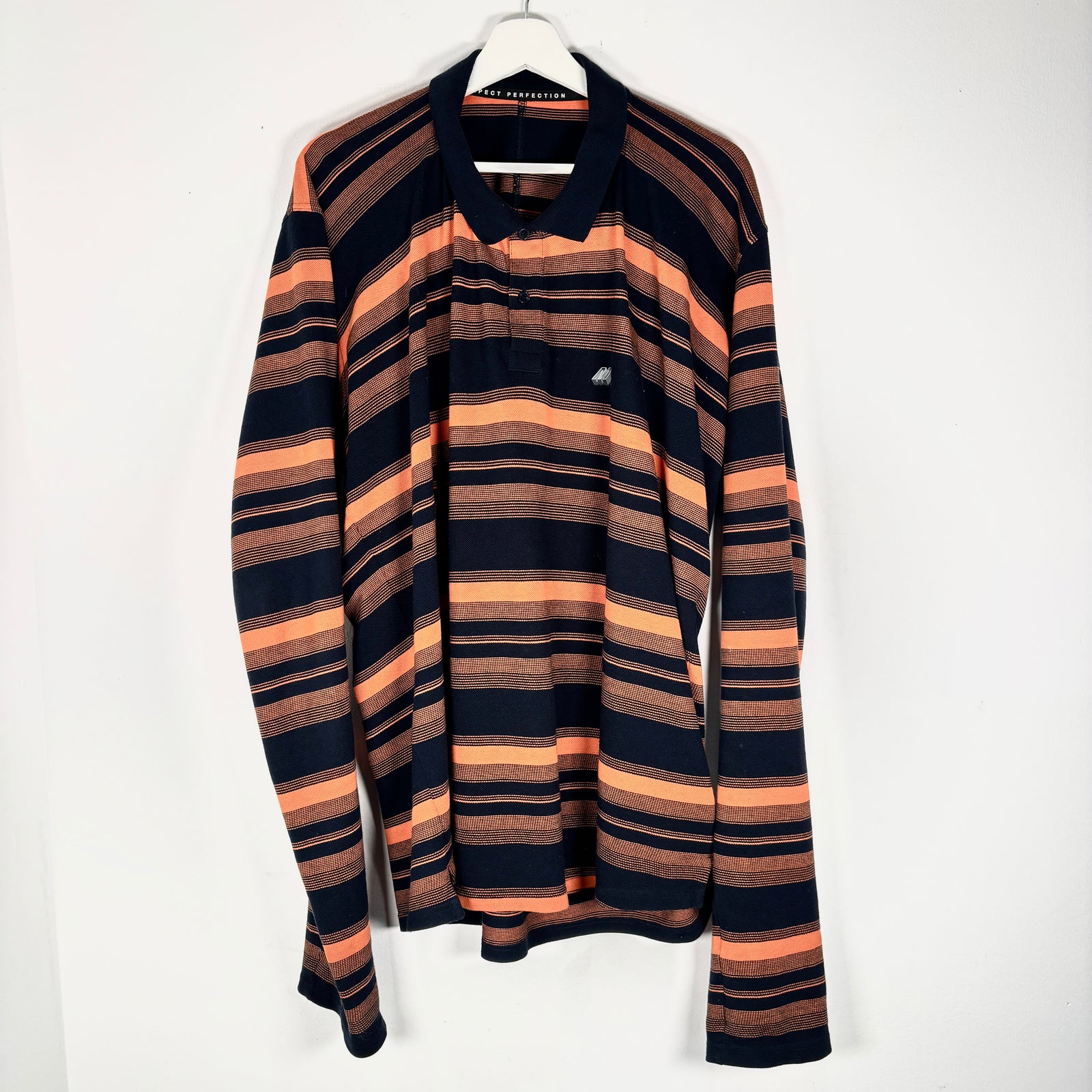 Martine Rose Orange/Navy Striped Logo Long-Sleeve Polo Shirt Size L Size