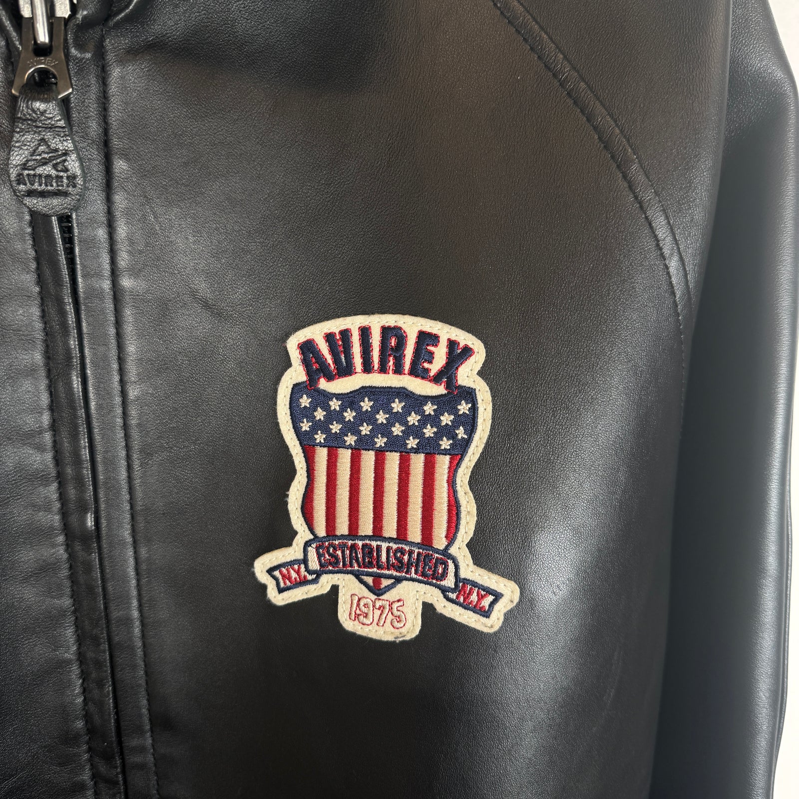 Avirex Black Icon Leather Jacket Size M