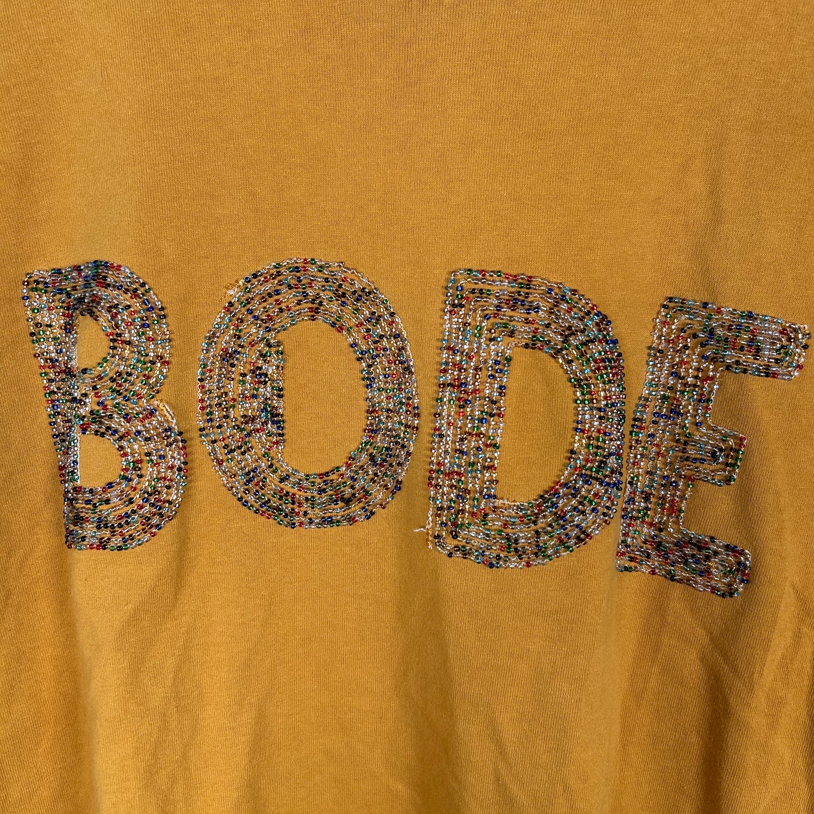 Bode Sequin Spell Out Logo Yellow T-Shirt Size XL
