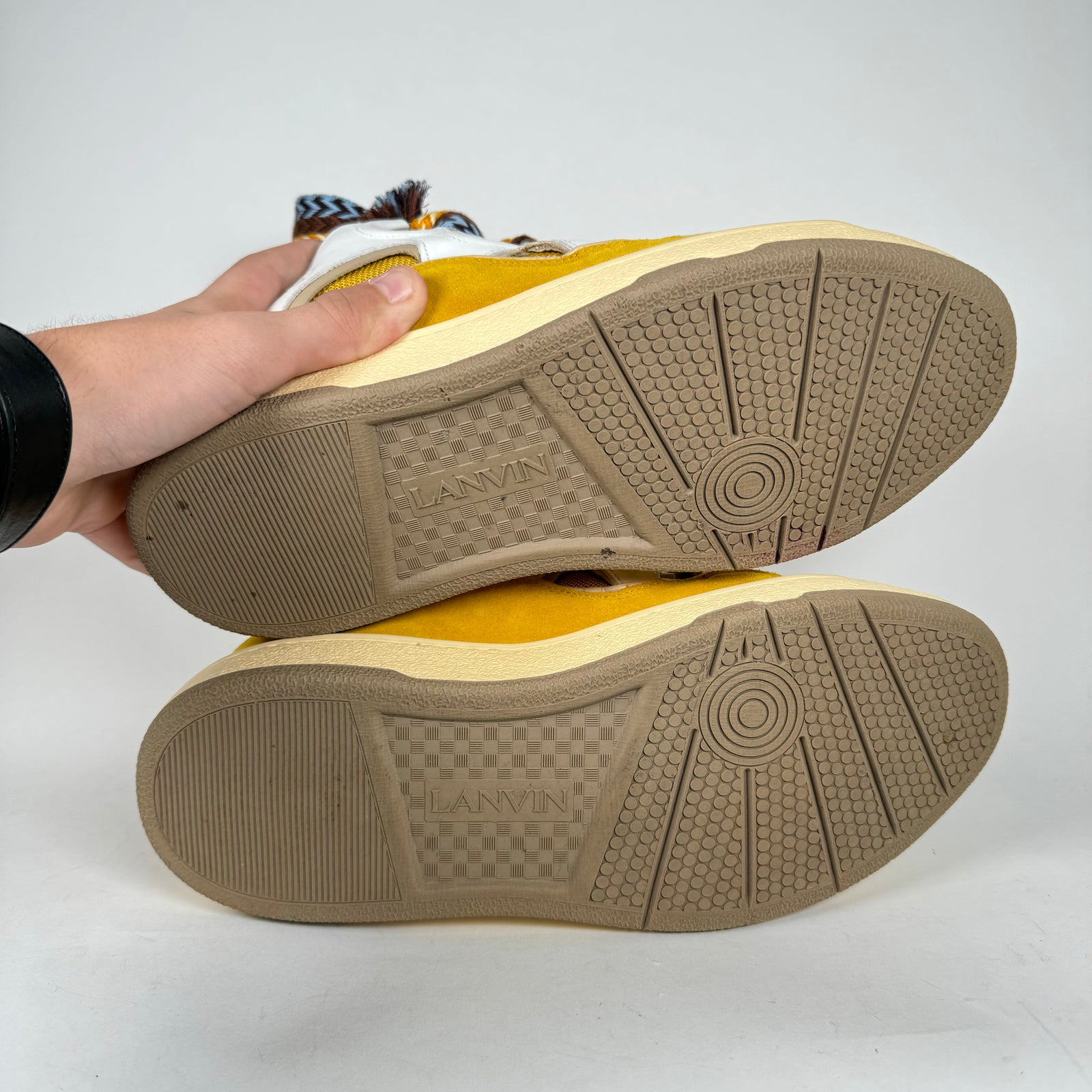 Lanvin White/Yellow Curb Sneakers Size 44