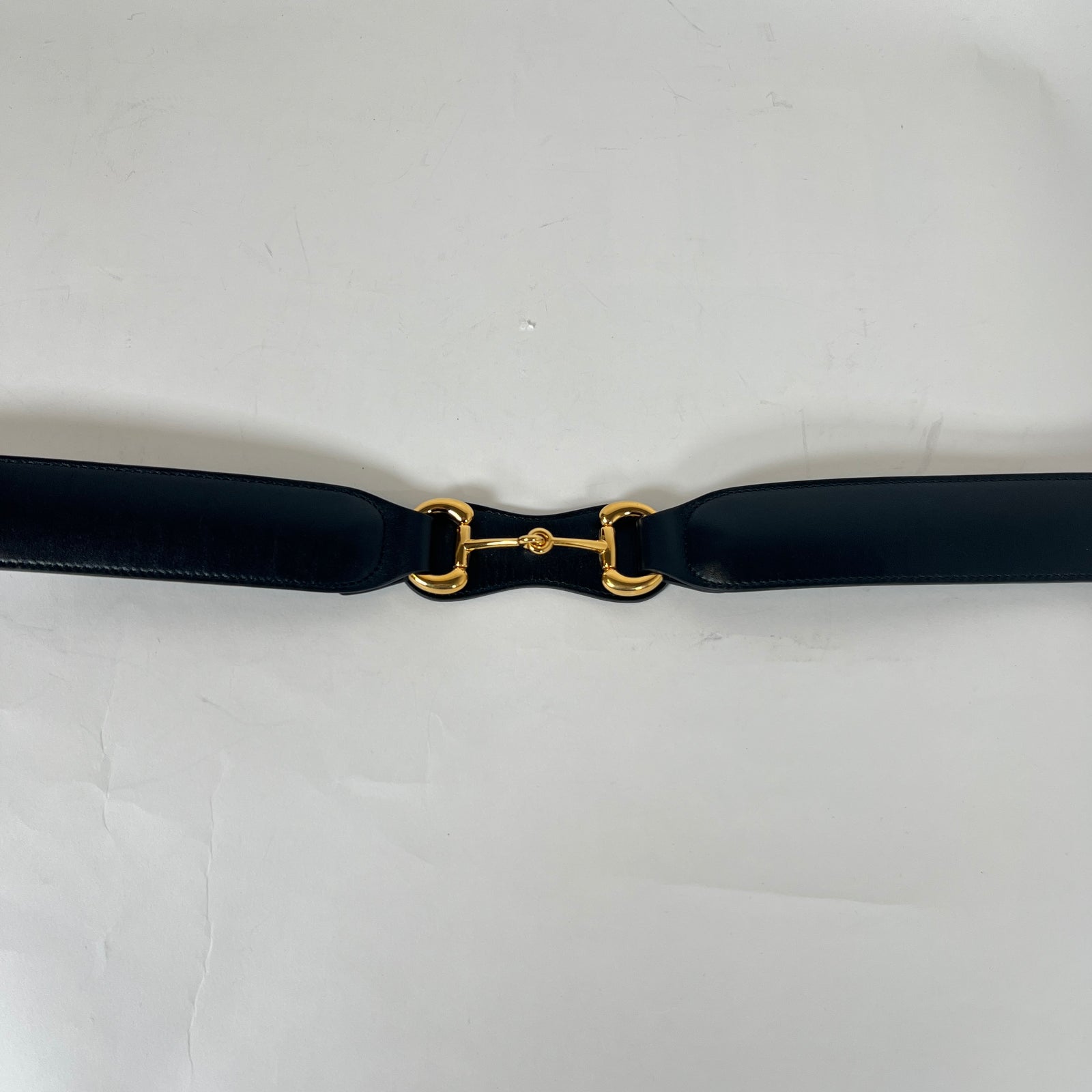 Gucci Black Leather Interlocking Horsebit Belt Size 85