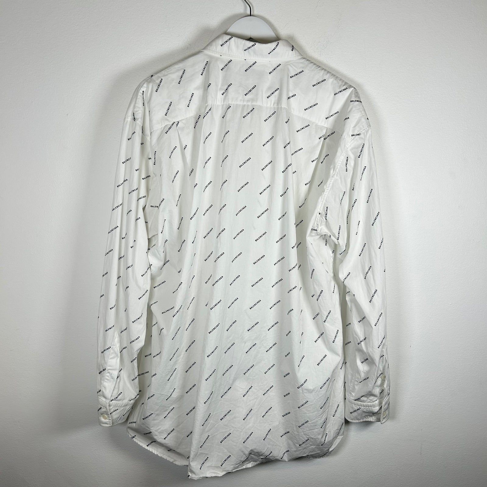 Balenciaga White All-Over Logo Button-Up Shirt Size L