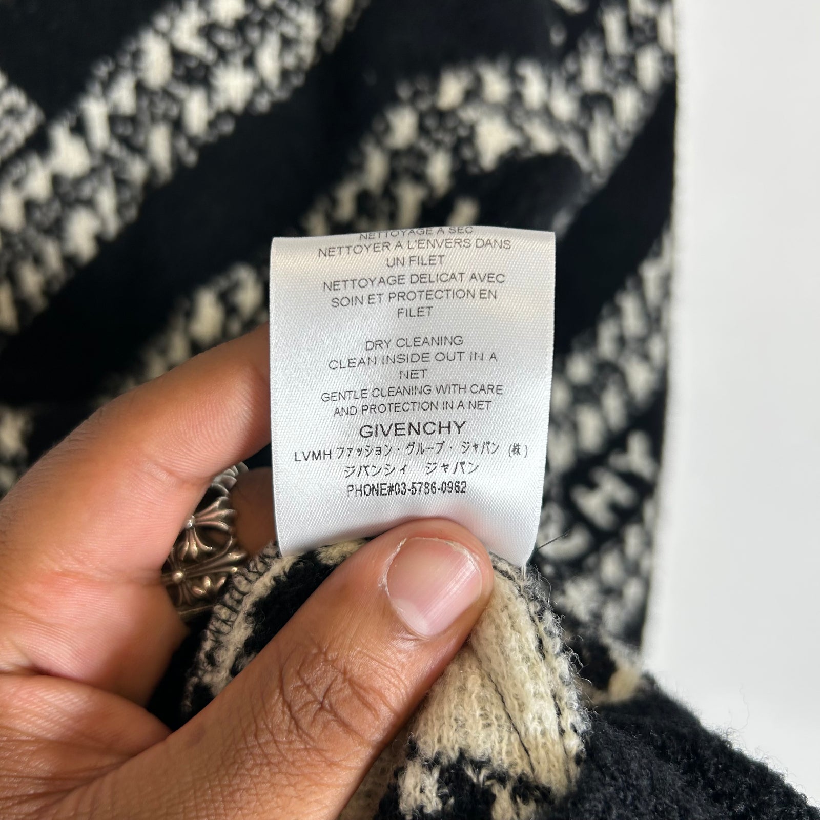 Givenchy Black/White Chain Jacquard Knit Wool Sweater Size S