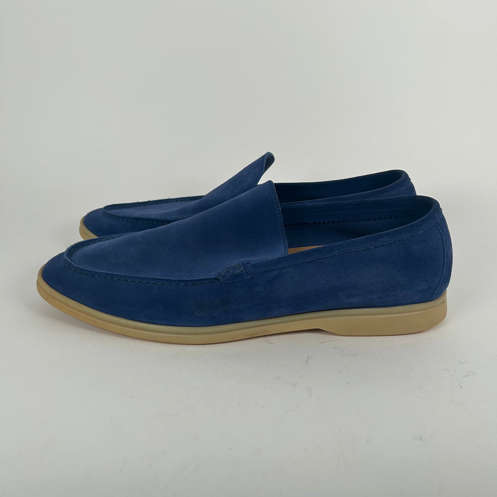 Loro Piana Blue Summer Walk Suede Loafers Size 46