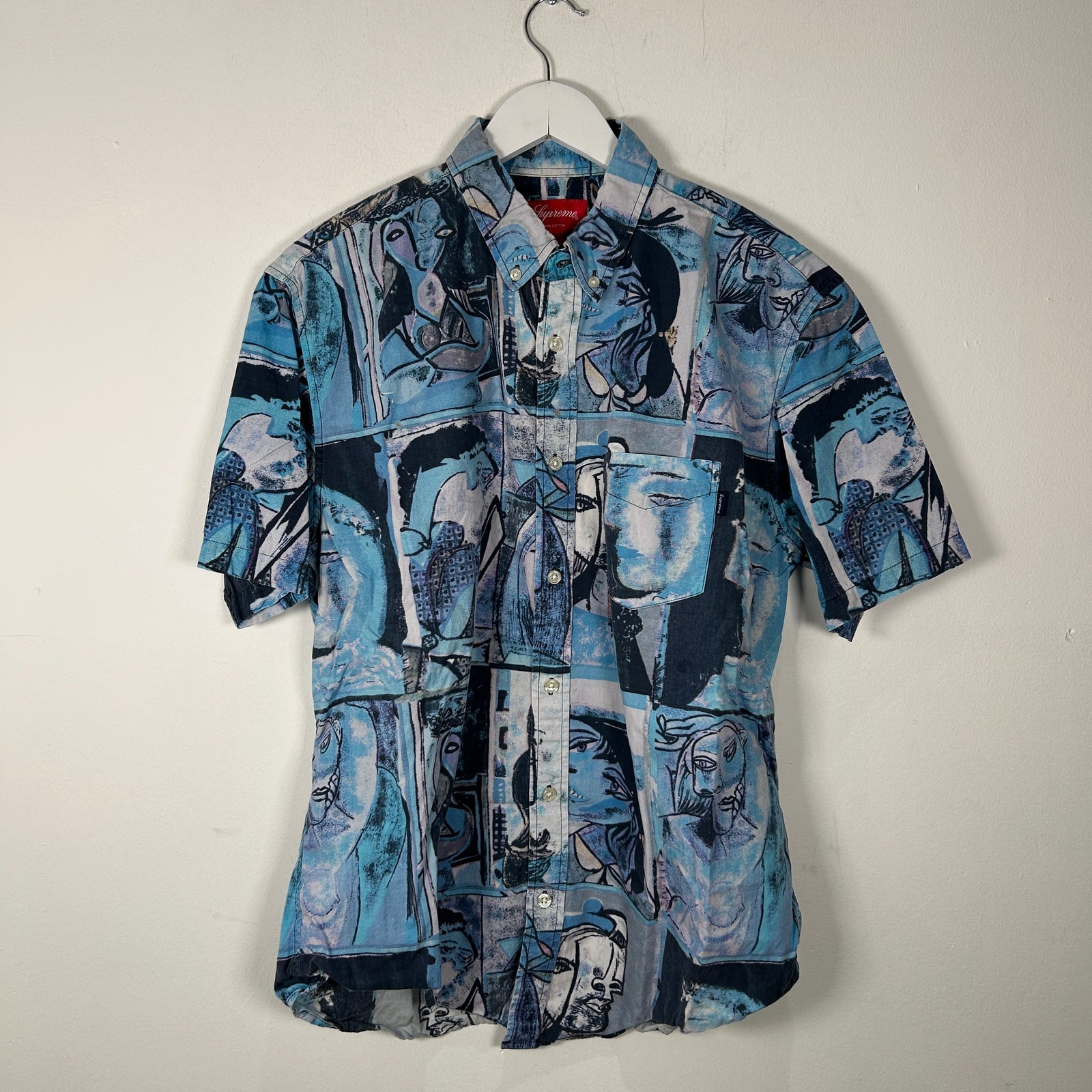 Supreme Blue Faces Camp Button Up Shirt Size L
