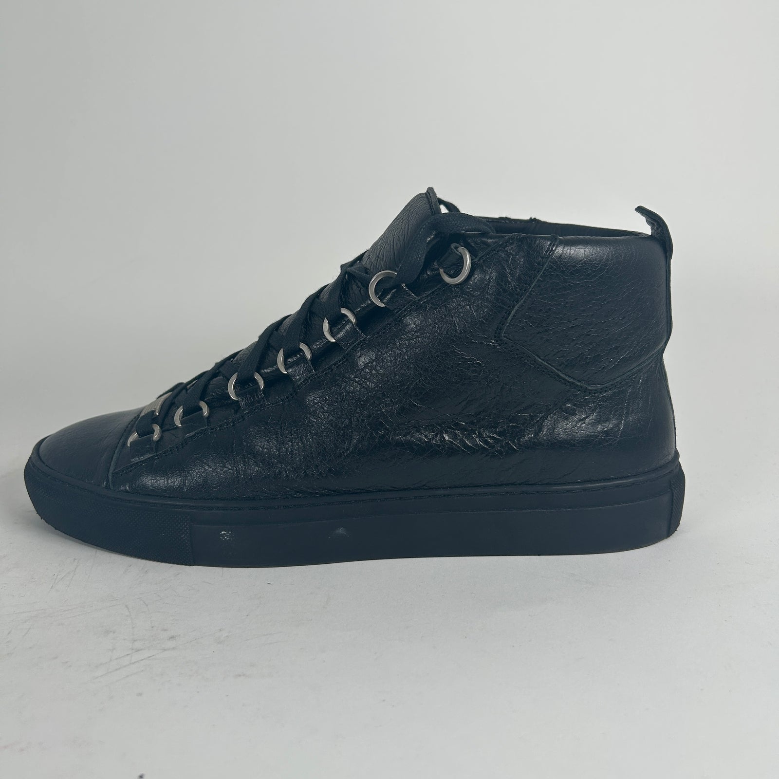 Balenciaga Black Leather 'Arena' Hightop Sneaker Size 9