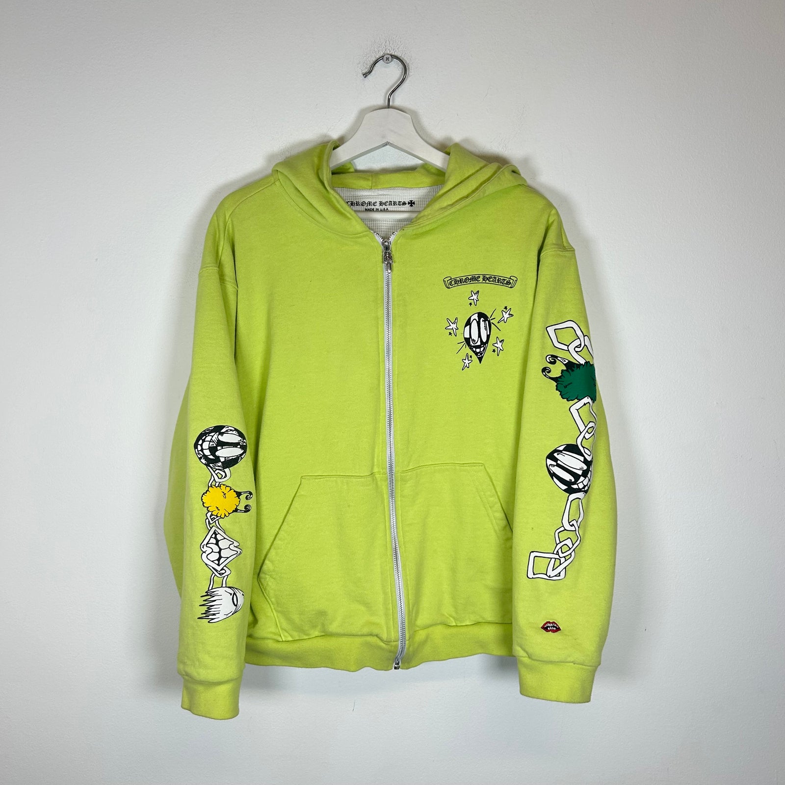 Chrome Hearts Matty Boy Neon Yellow Link Zip Up Hoodie Size L