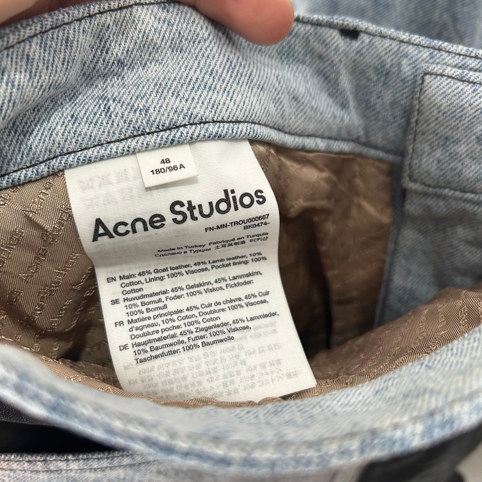 Acne Studios Leather Patchwork Denim Pants Size 32