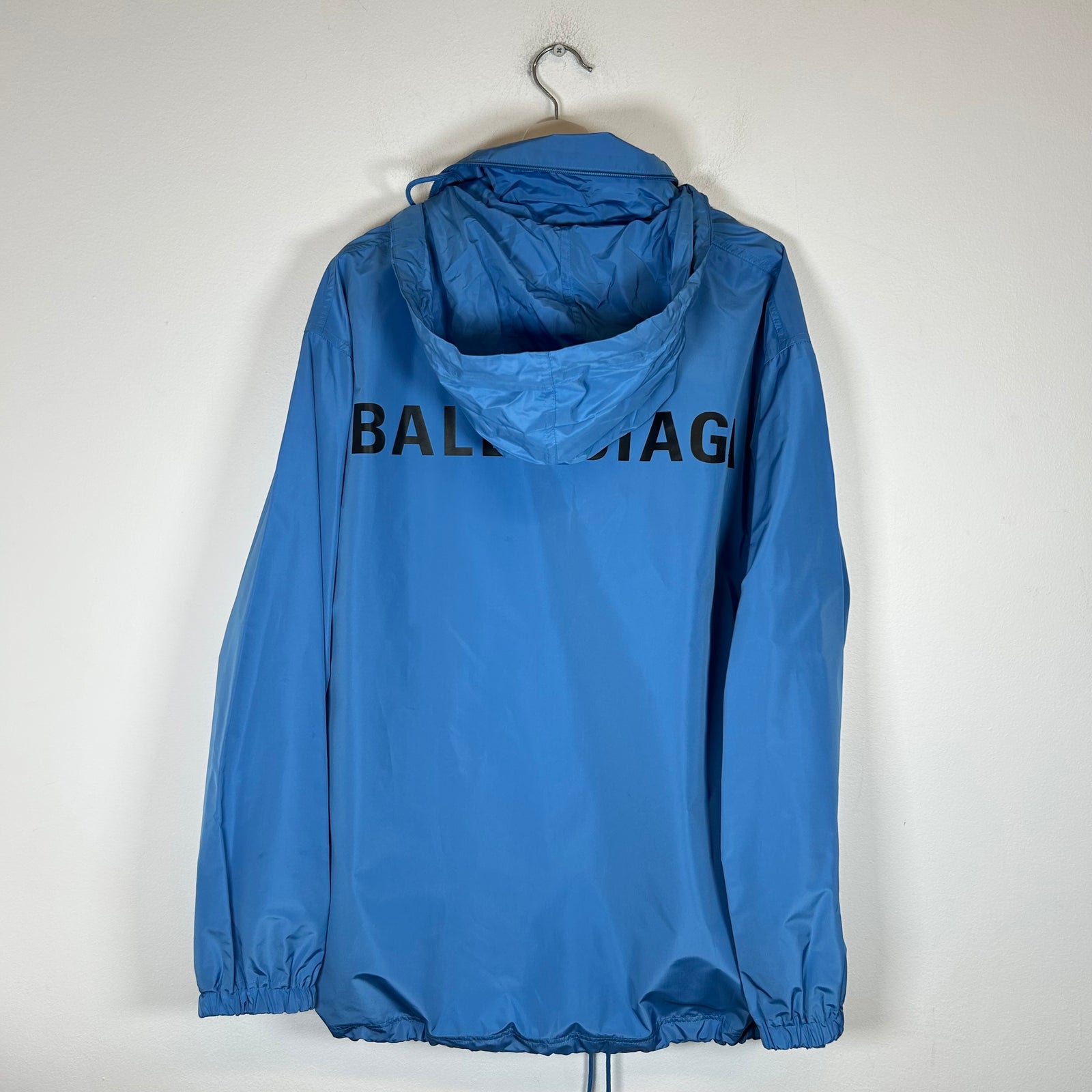 Balenciaga Blue Spell-Out Logo Coach Jacket Size XL