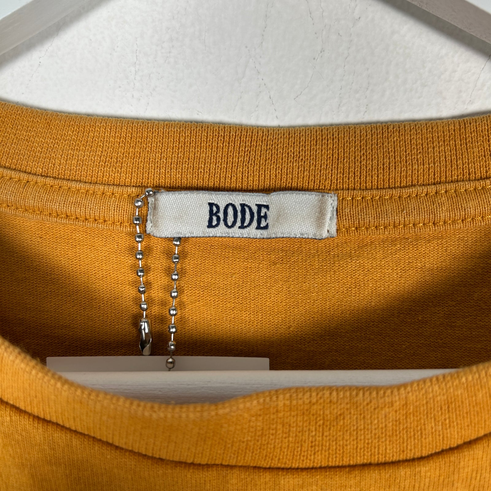 Bode Sequin Spell Out Logo Yellow T-Shirt Size XL