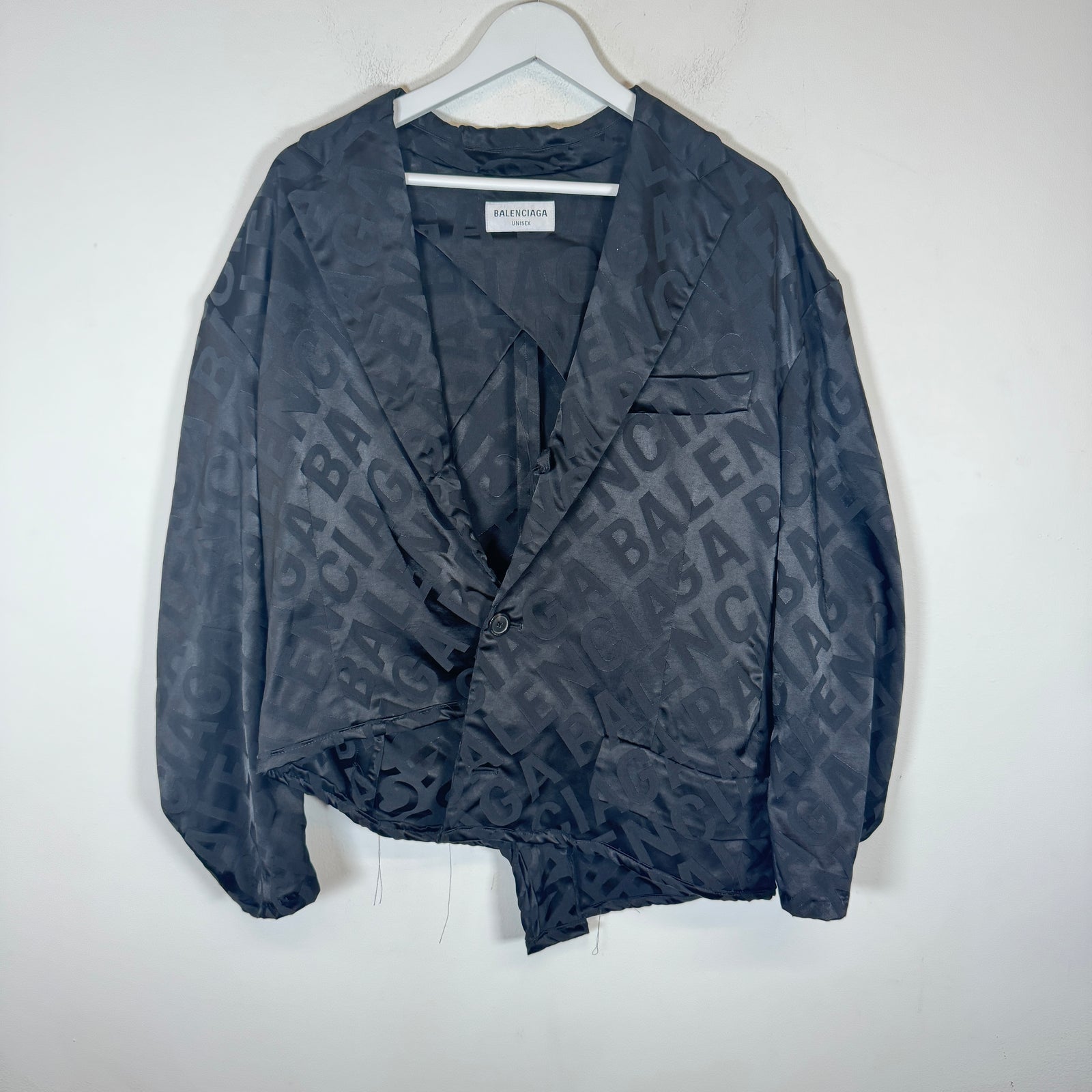 Balenciaga Black AOP Asymmetrical Suit Jacket Size 2