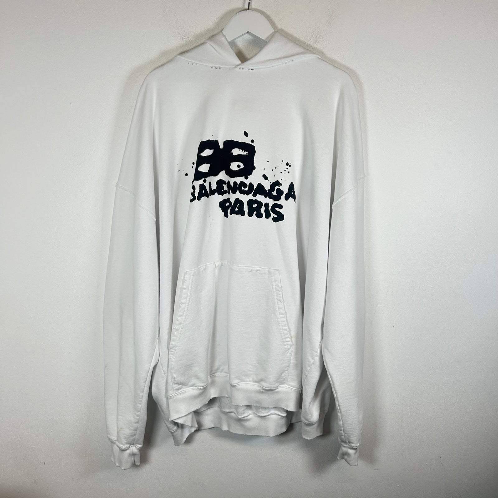 Balenciaga White BB Hand Drawn Logo Hoodie Size M