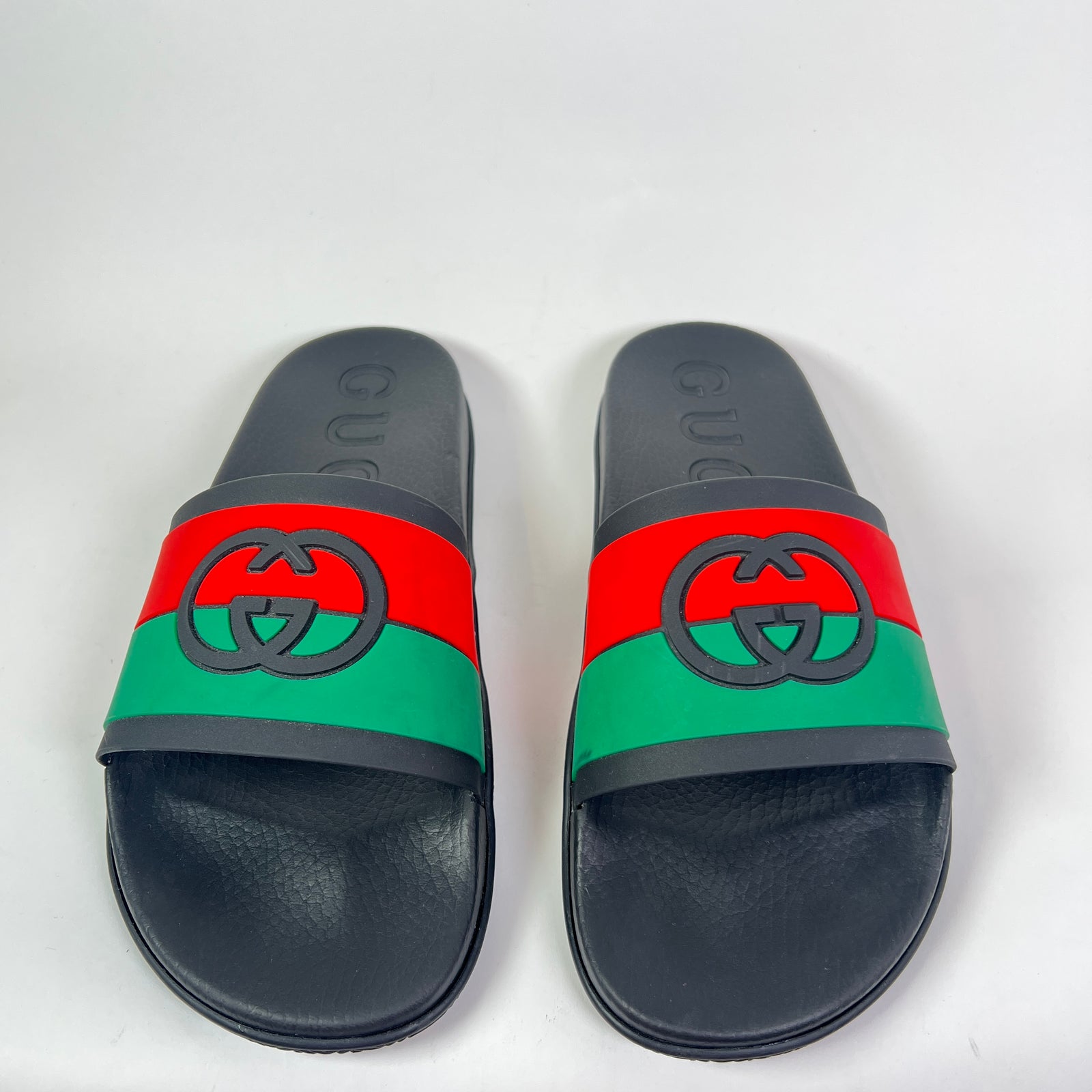 Gucci Tricolor Web Interlocking G Pool Slides