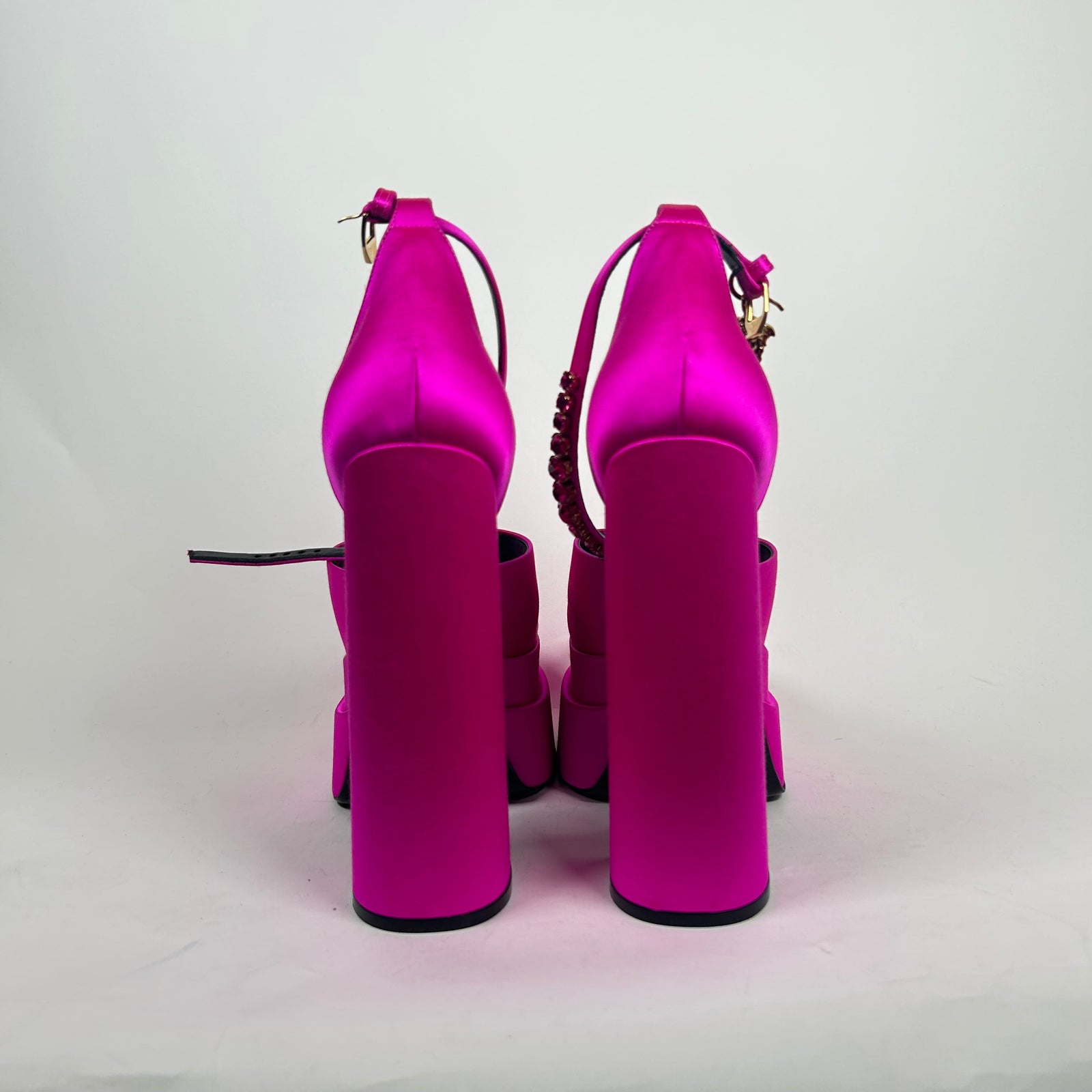Versace Pink Satin Platform Heels Size 39.5