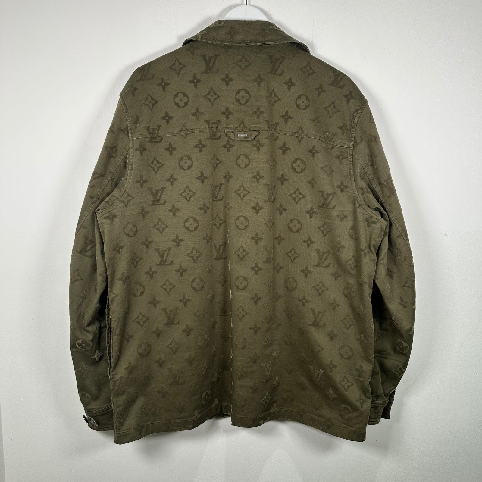 Louis Vuitton SS23 Green Flocked Monogram Overshirt Size L